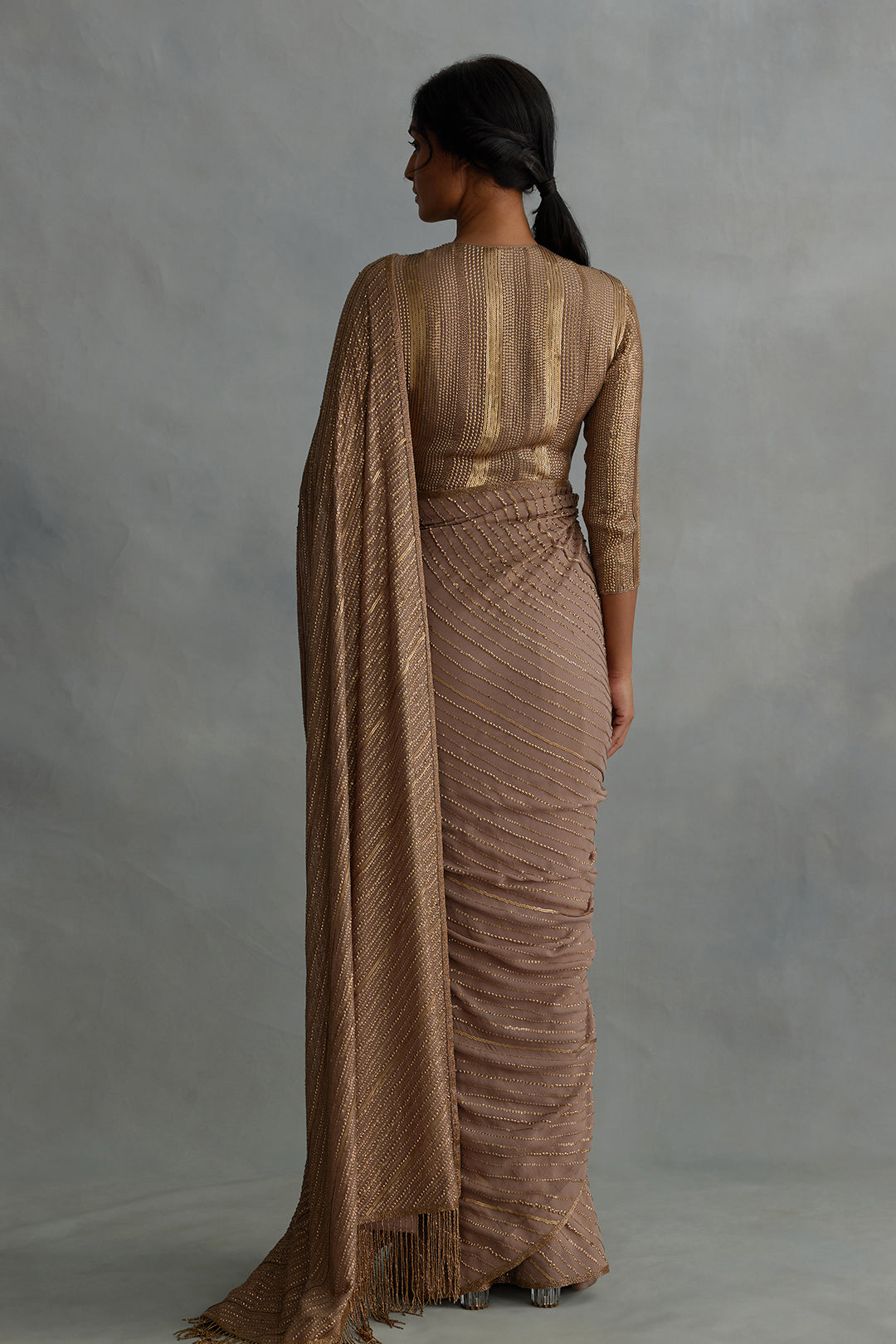 Sari Set in Diagonal Dots Sequin Embroidery