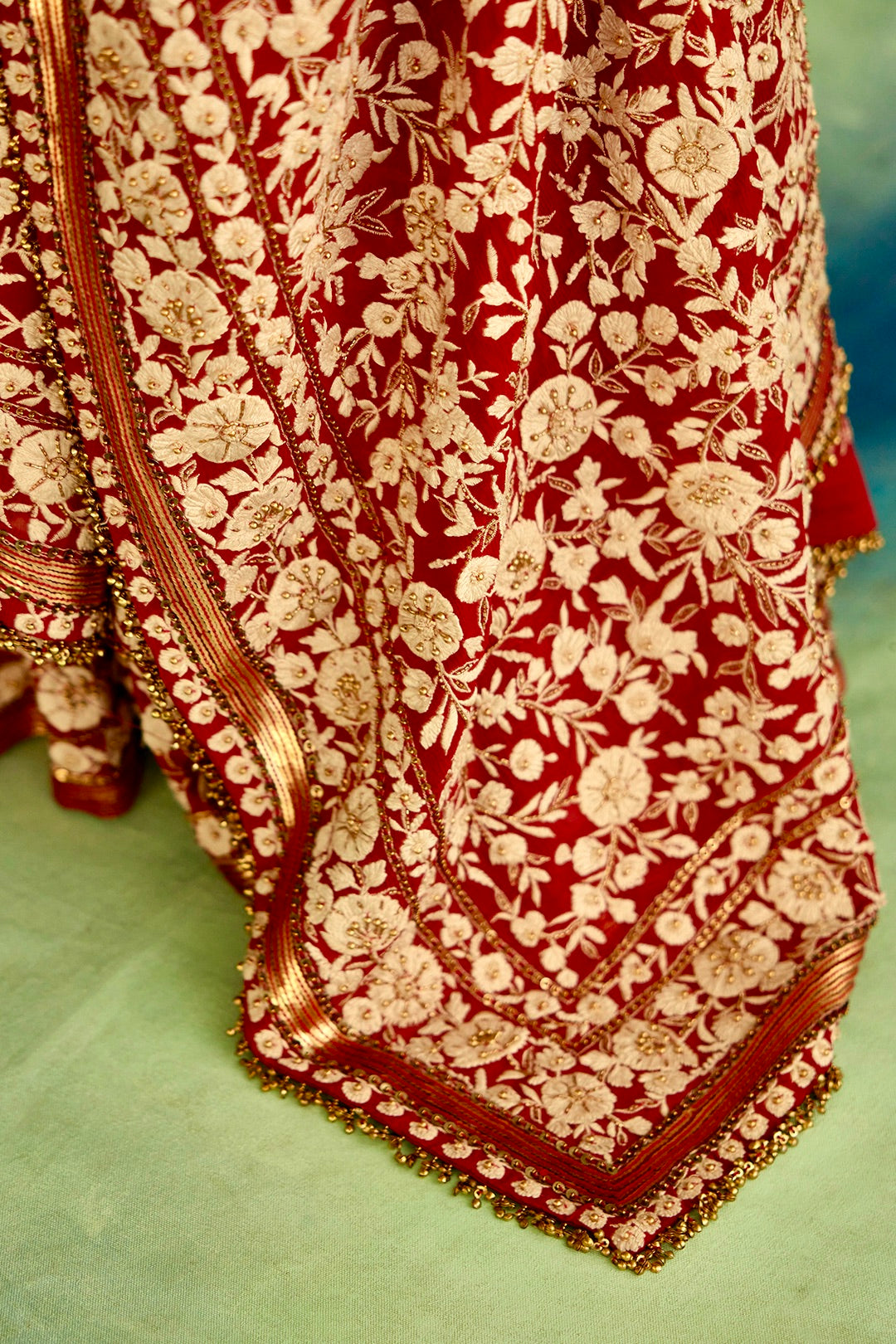 Gharara Set in Old World Ivory Thread Floral Embroidery