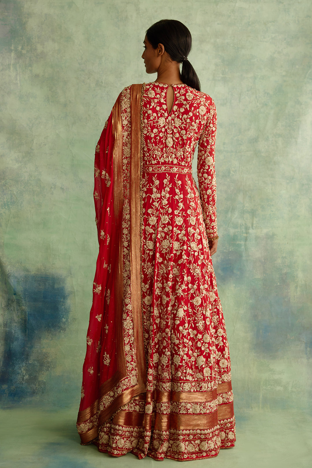 Anarkali Set with Old World Ivory Thread Embroidery