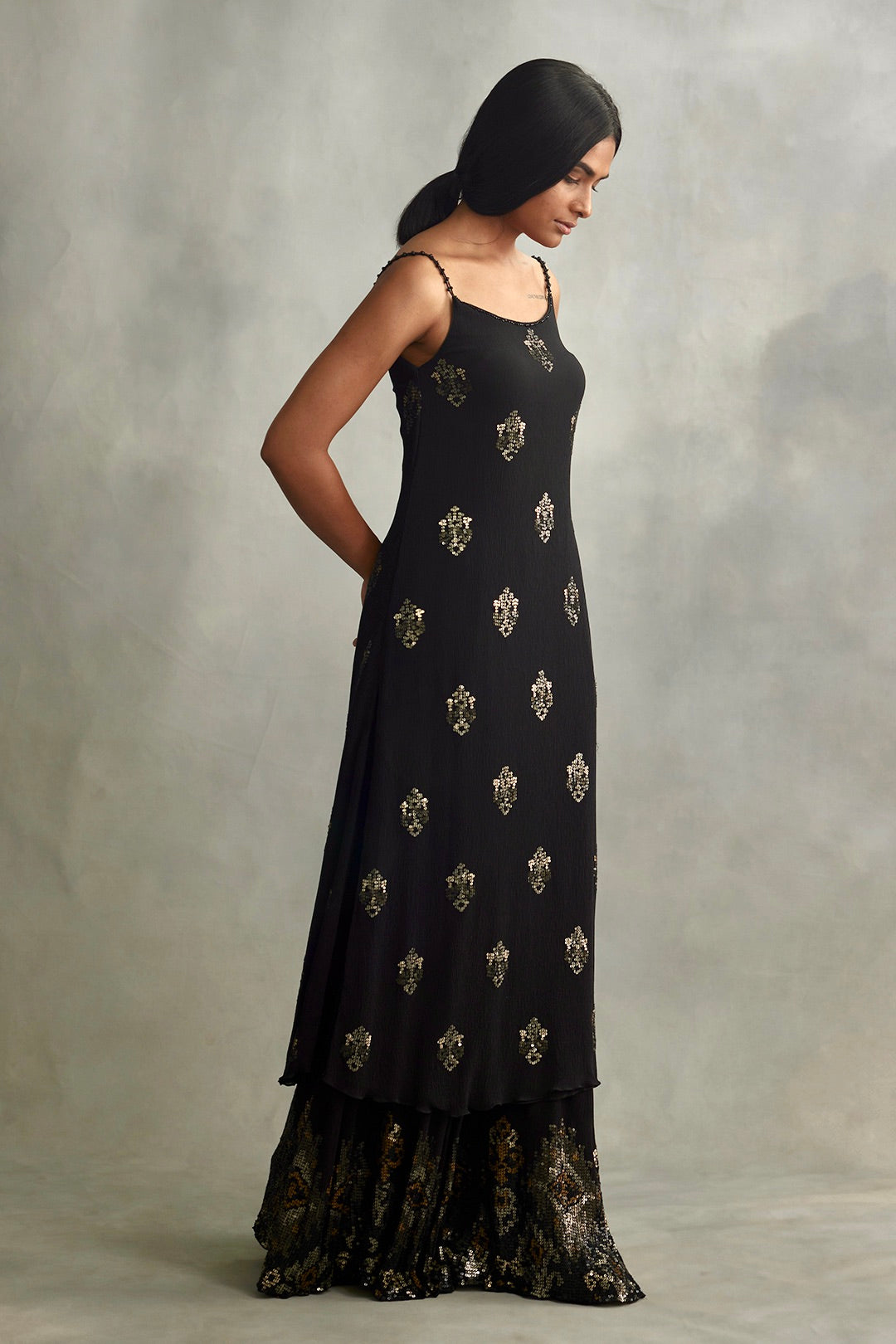Jacket Set in Ikkat sequin embroidery