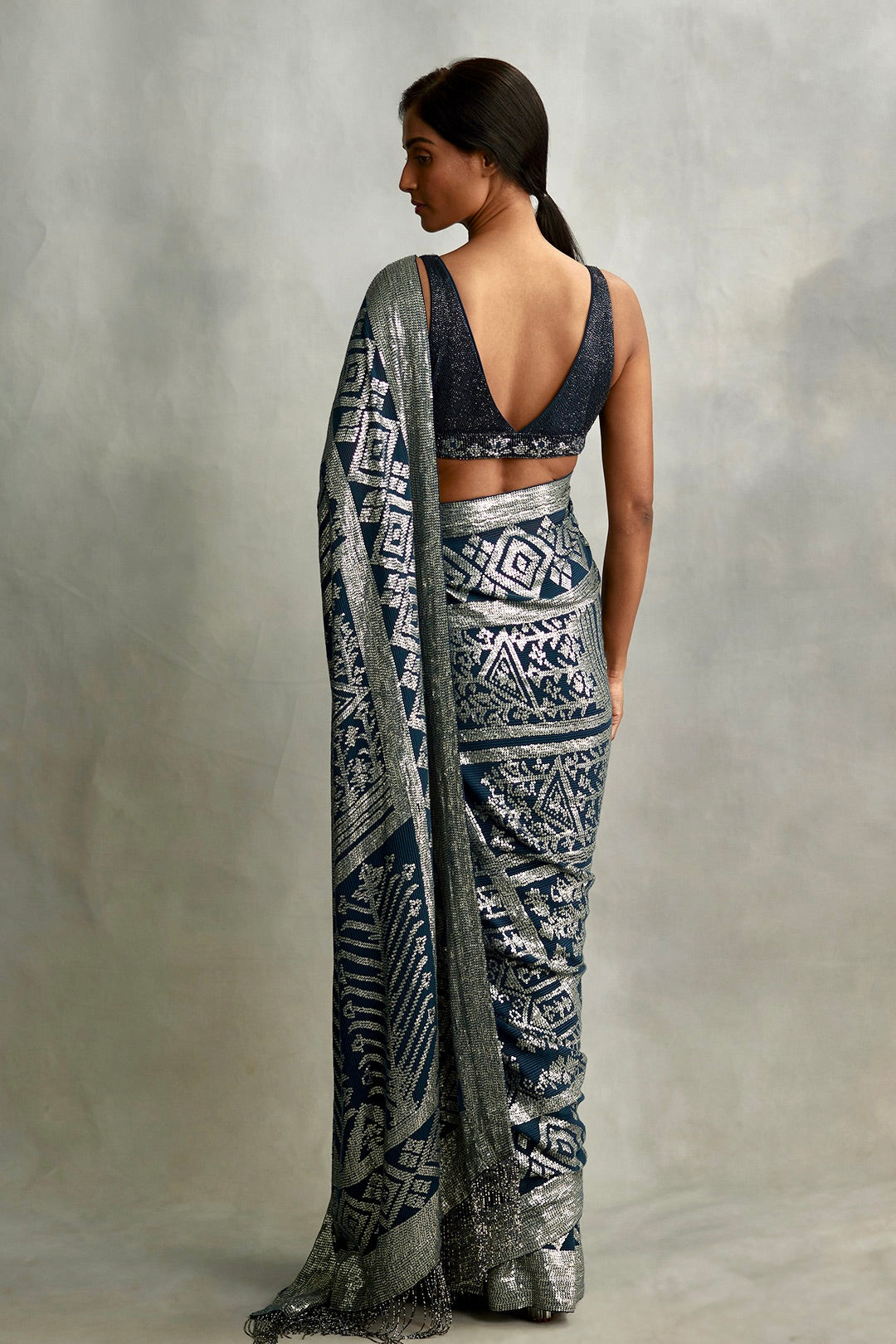Sari Set in a silver small sequin embroidery