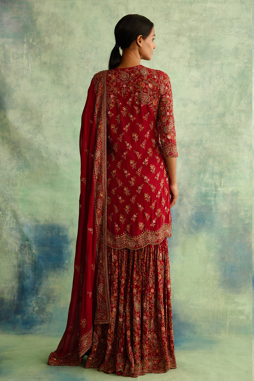 Gharara Set in Paisley Floral Thread embroidery