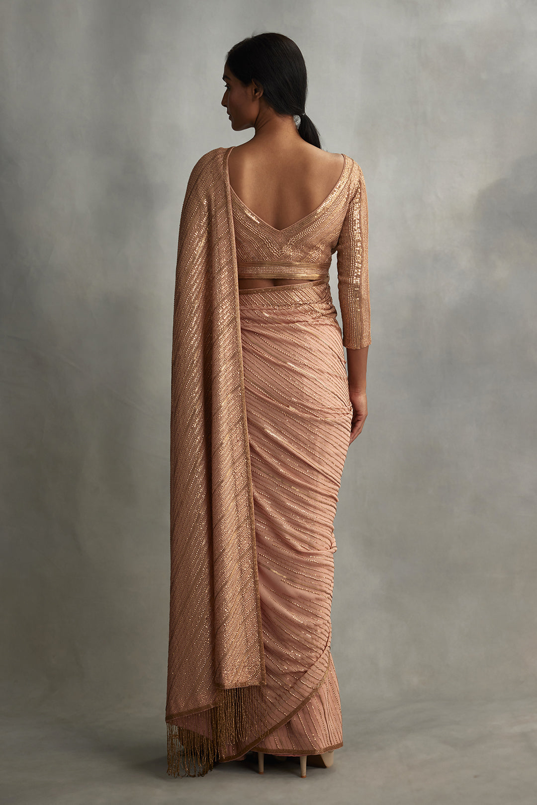 Sari Set in Diagonal Dots Sequin Embroidery