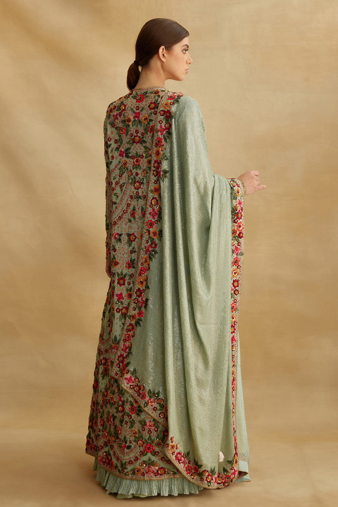 Jacket Set in Floral Multi Thread Embroidery