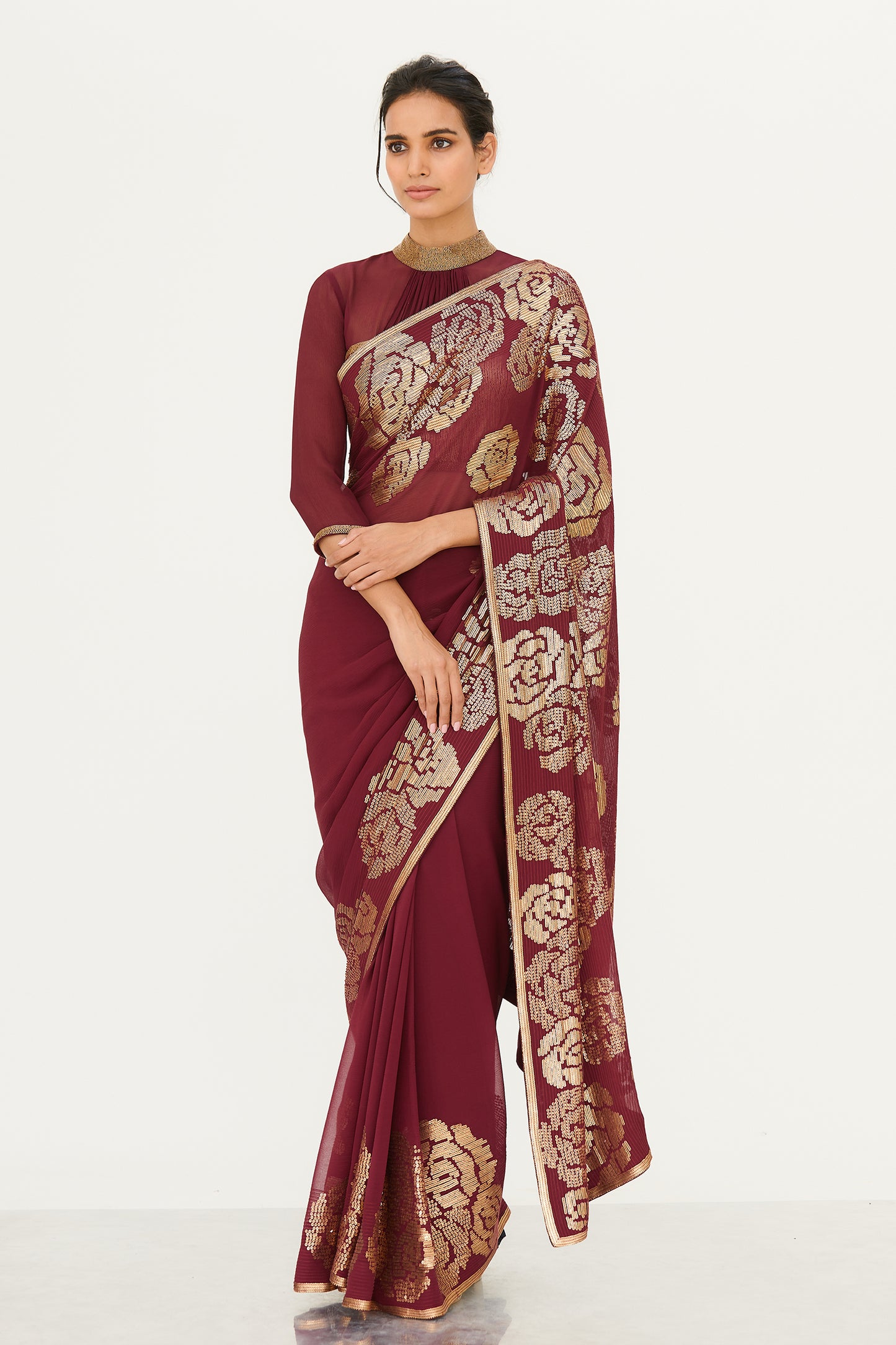 Sari Set in our Signature Rose Design in Sequin Embroidery