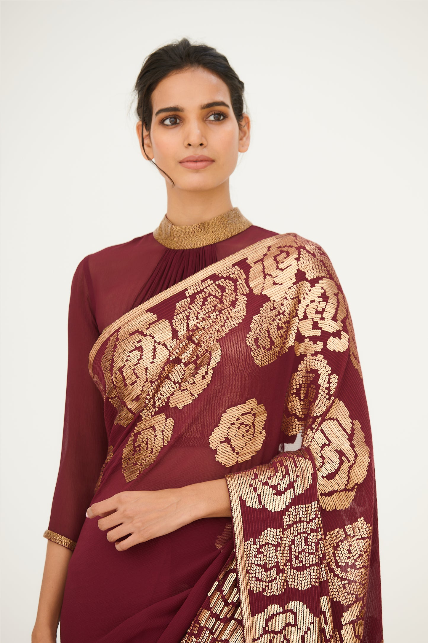 Sari Set in our Signature Rose Design in Sequin Embroidery