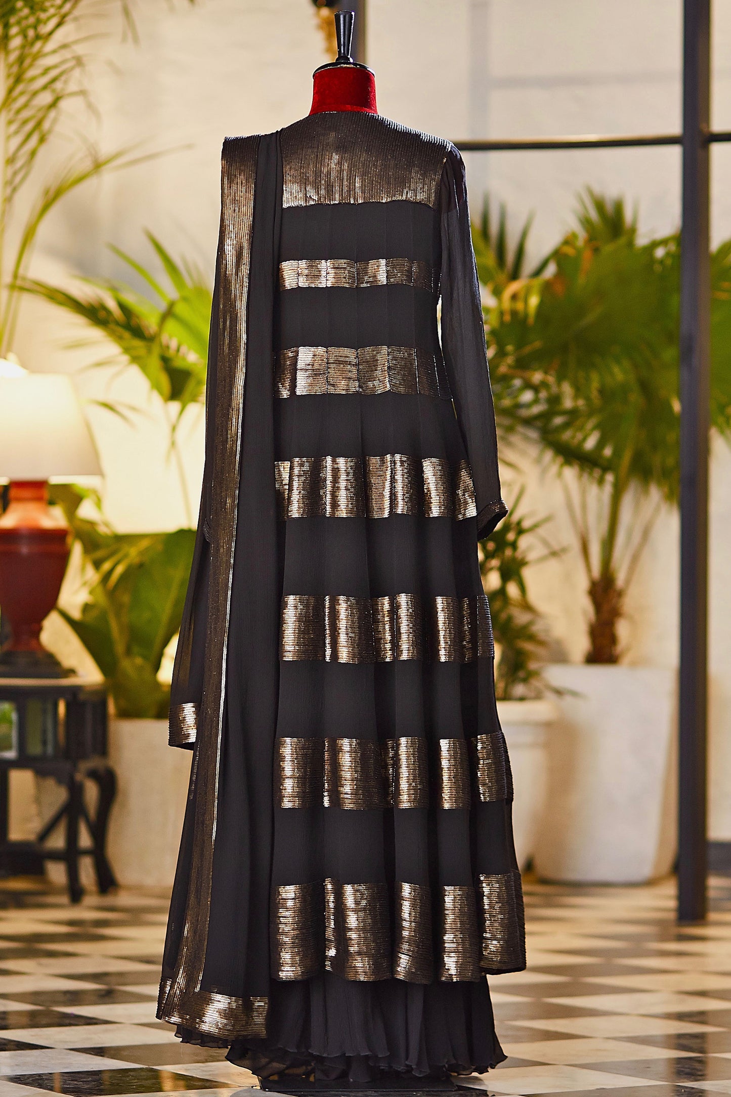 Anarkali Kurta Set with Gold Sequin Stripes