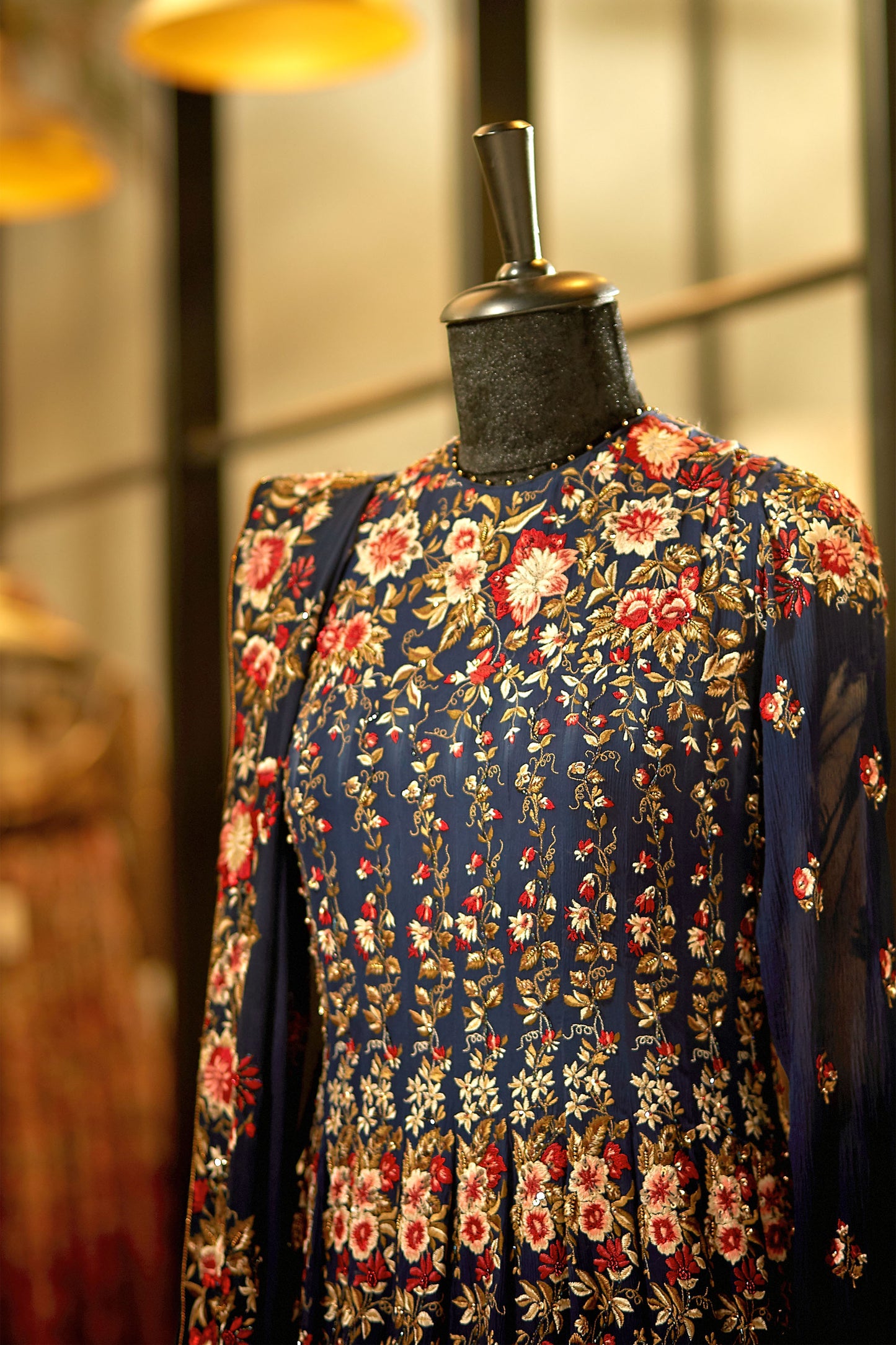 Anarkali Kurta Set in Floral Thread Embroidery