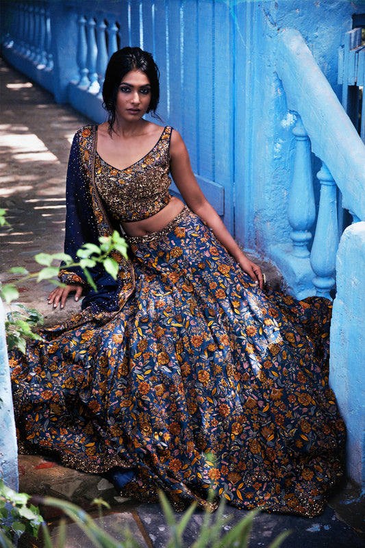 Lehenga Set in 3D Floral Embroidery