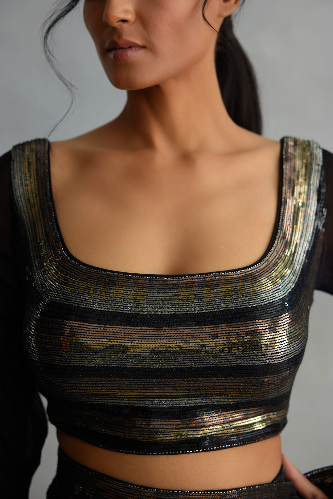 Sari Set in Colour Block Sequin Embroidery
