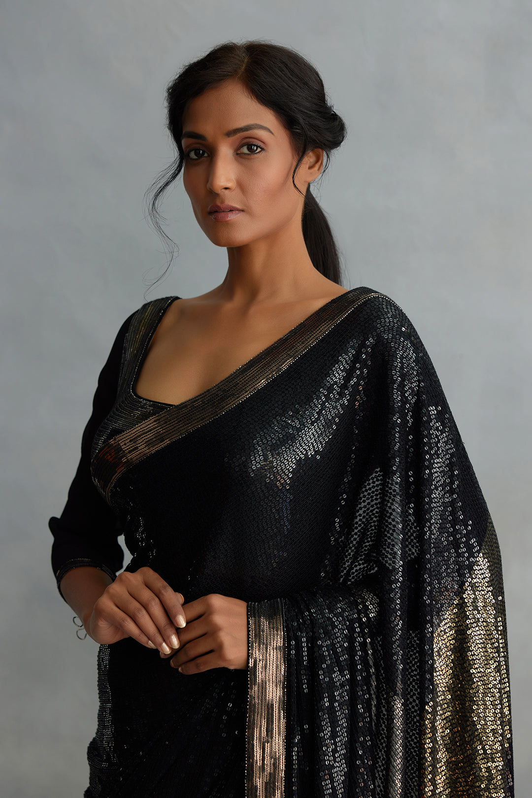 Sari Set in Colour Block Sequin Embroidery