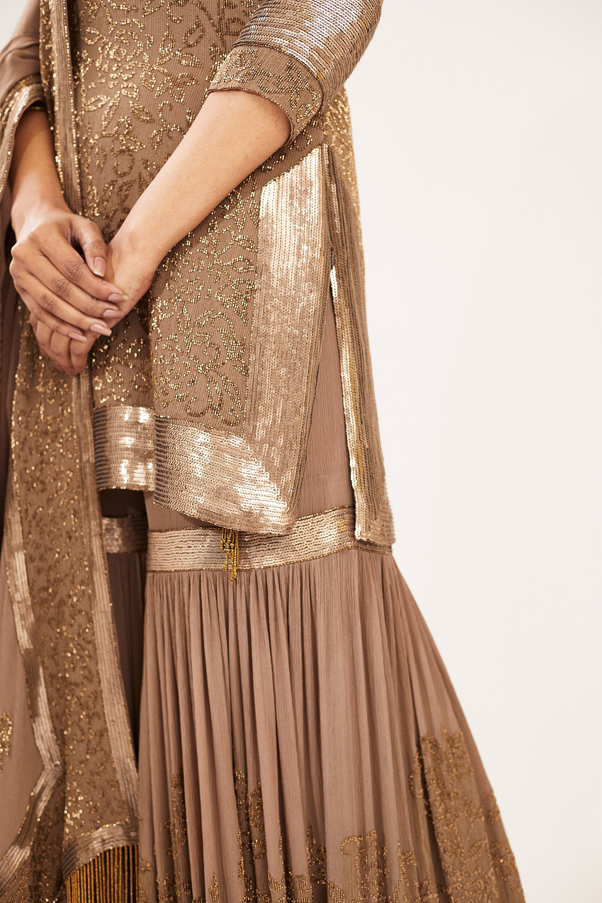 Gharara Set in Spiral Bead Work Embroidery