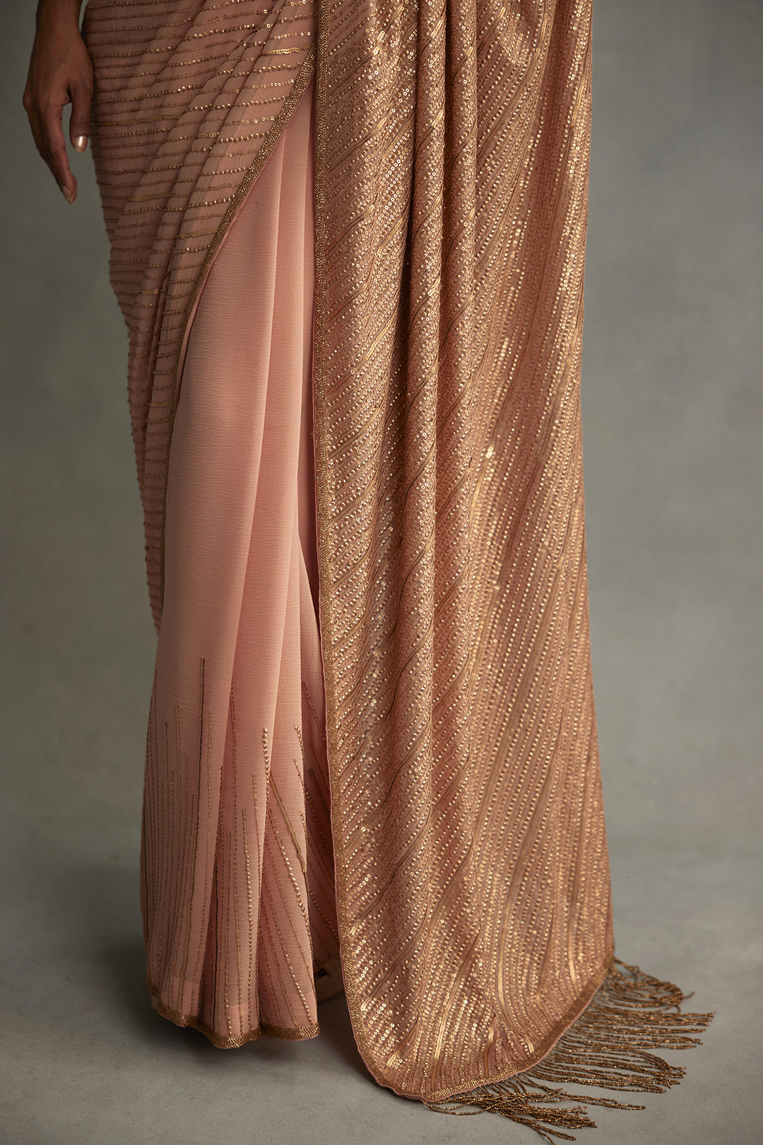 Sari Set in Diagonal Dots Sequin Embroidery
