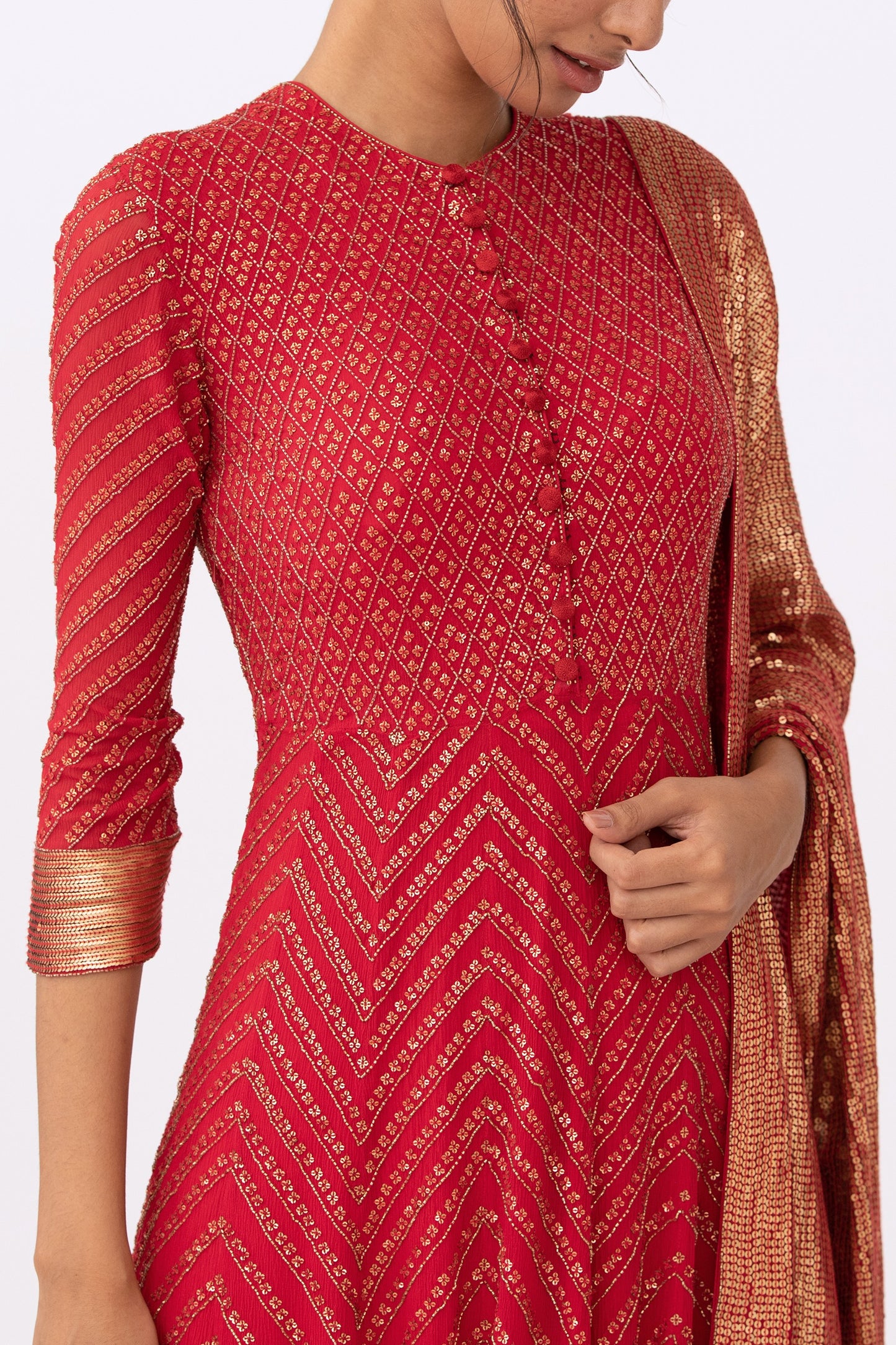 Anarkali Kurta Set in Gołd Sequin Embroidery