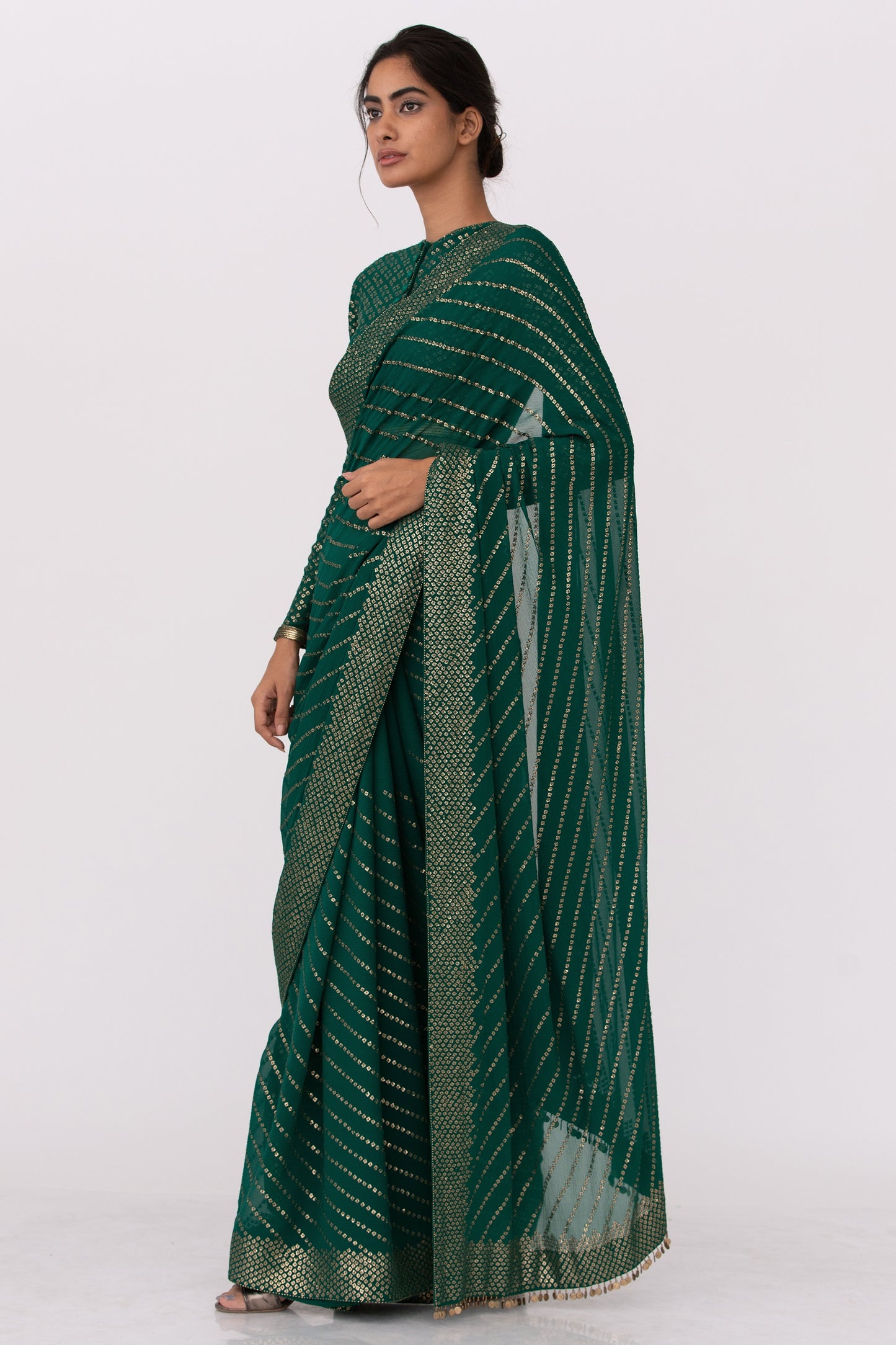 Sari Set with Bandini Inspired Gold Sequin Embroidery
