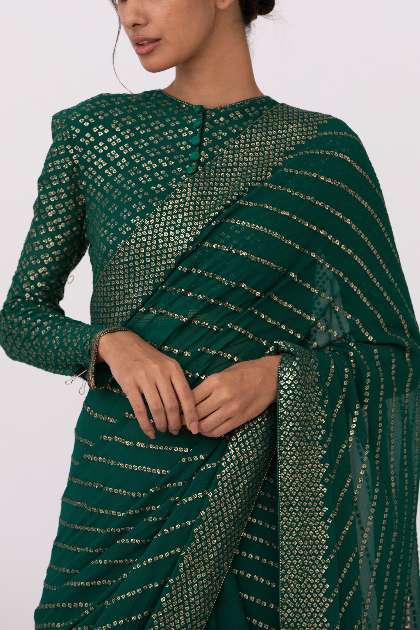 Sari Set with Bandini Inspired Gold Sequin Embroidery