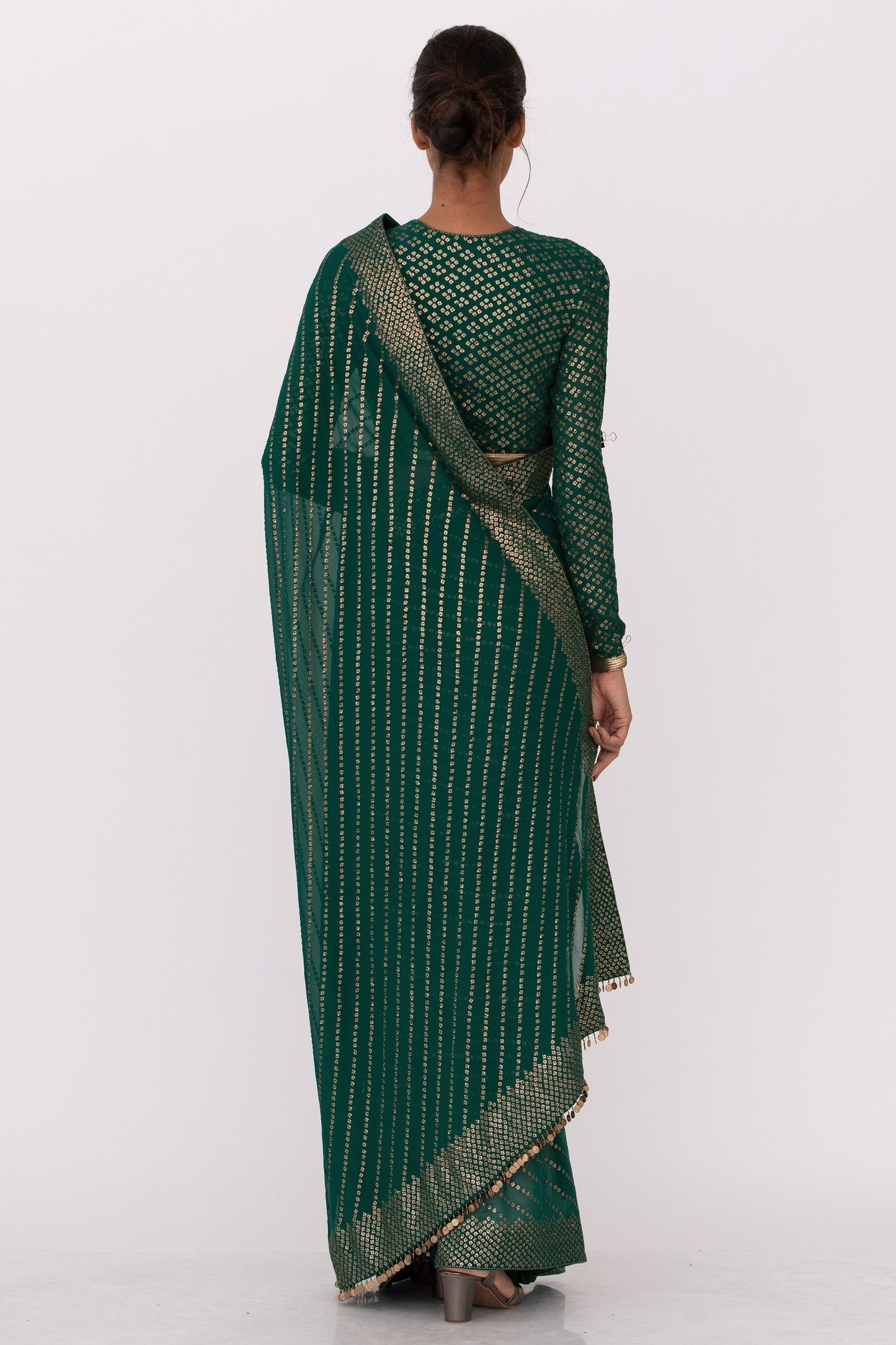 Sari Set with Bandini Inspired Gold Sequin Embroidery