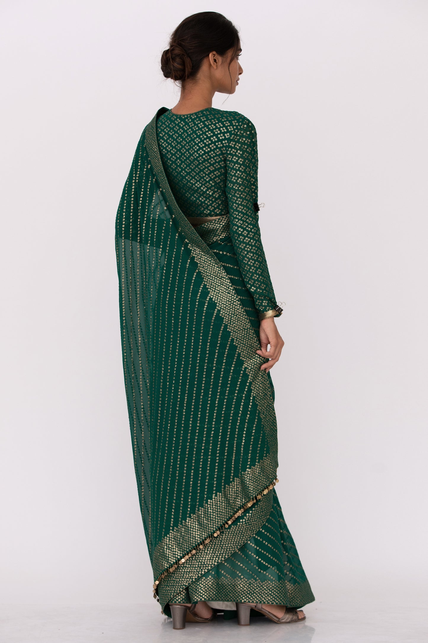 Sari Set with Bandini Inspired Gold Sequin Embroidery