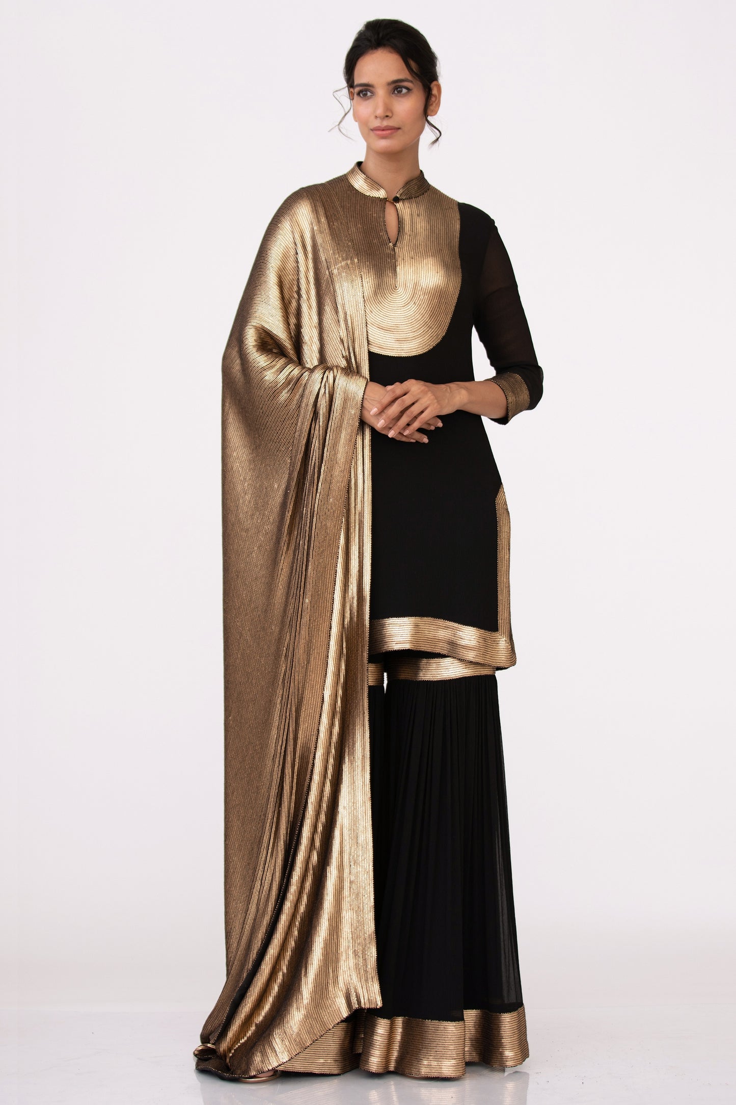 Gharara Set in Gold Sequin Embroidery