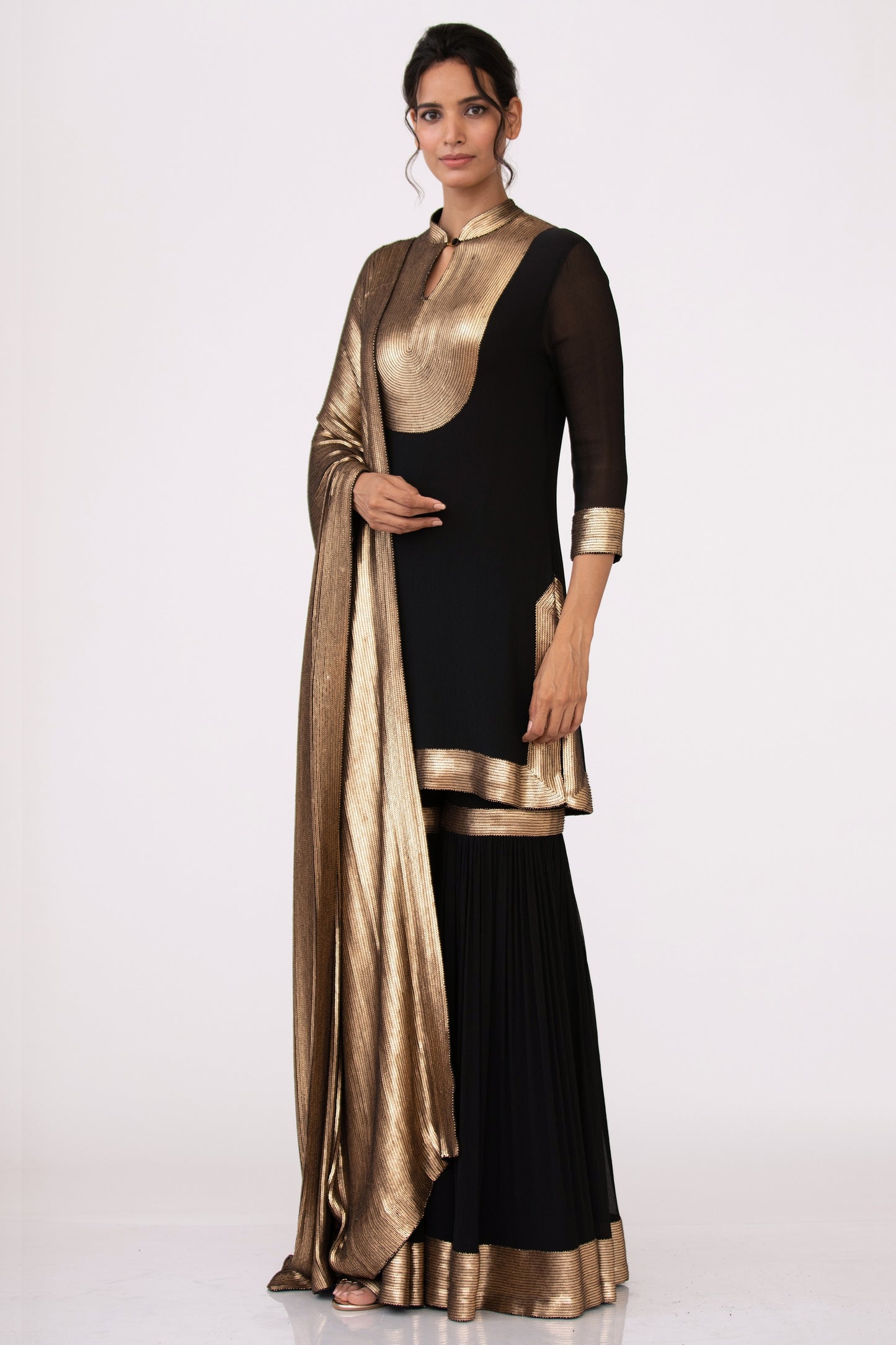 Gharara Set in Gold Sequin Embroidery