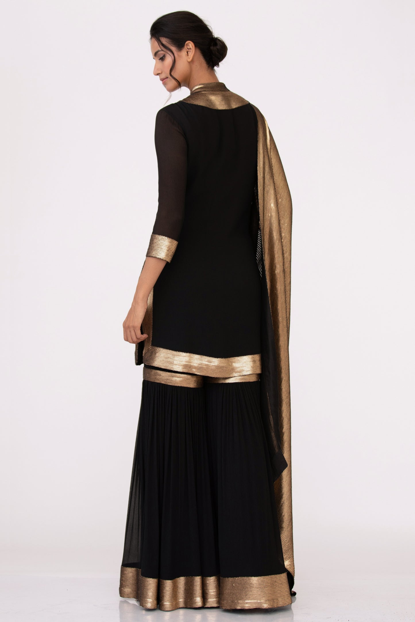 Gharara Set in Gold Sequin Embroidery