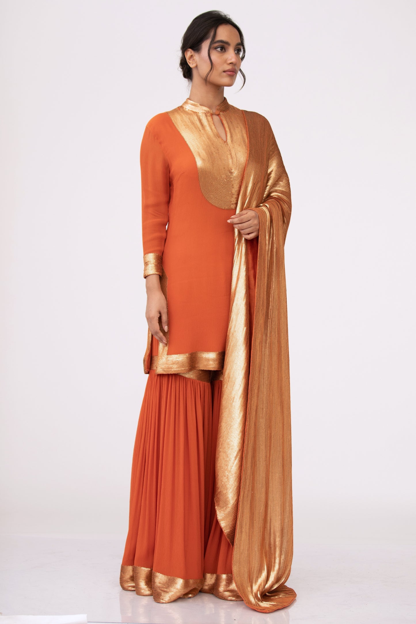 Gharara Set in Gold Sequin Embroidery