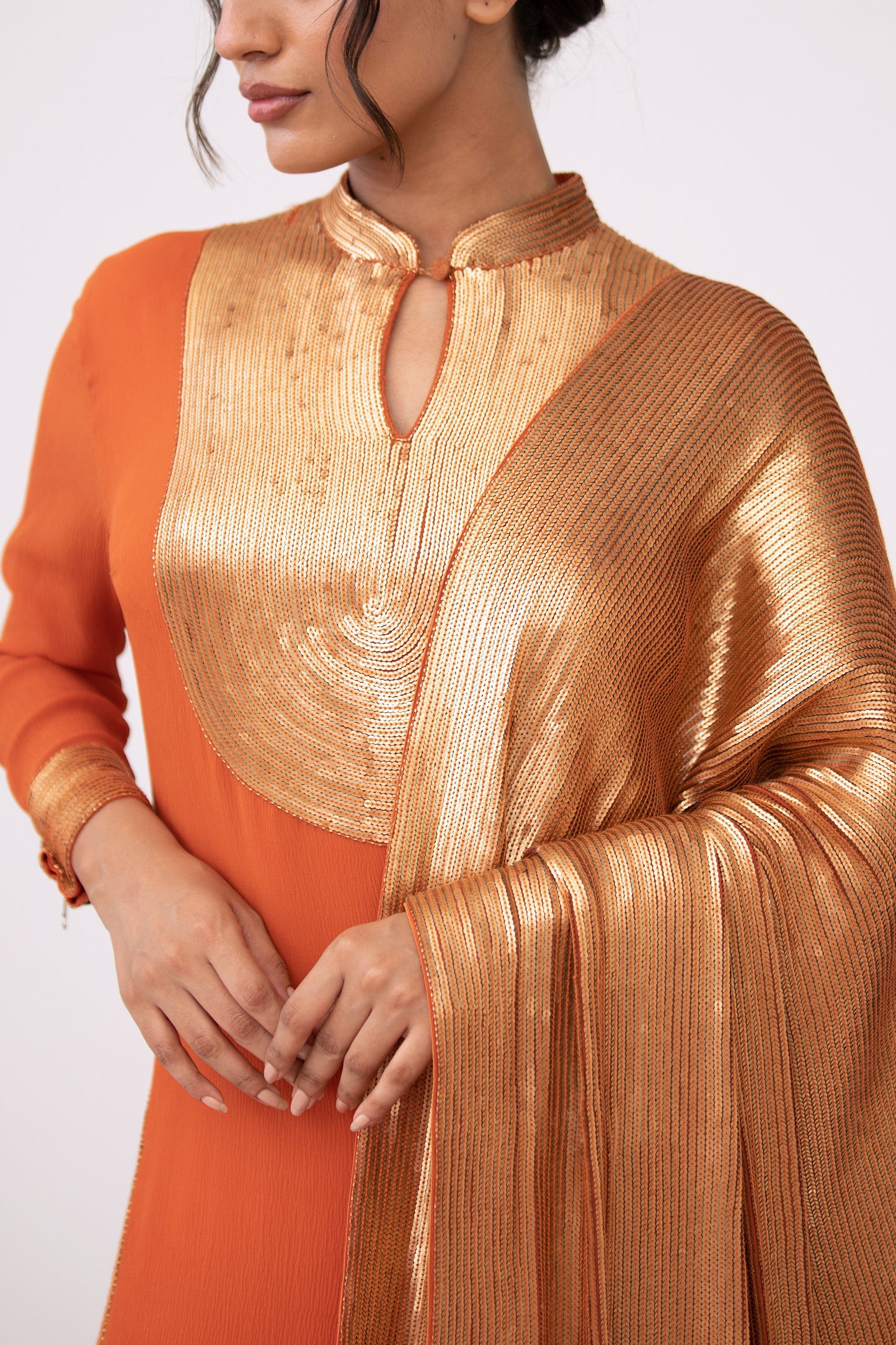 Gharara Set in Gold Sequin Embroidery