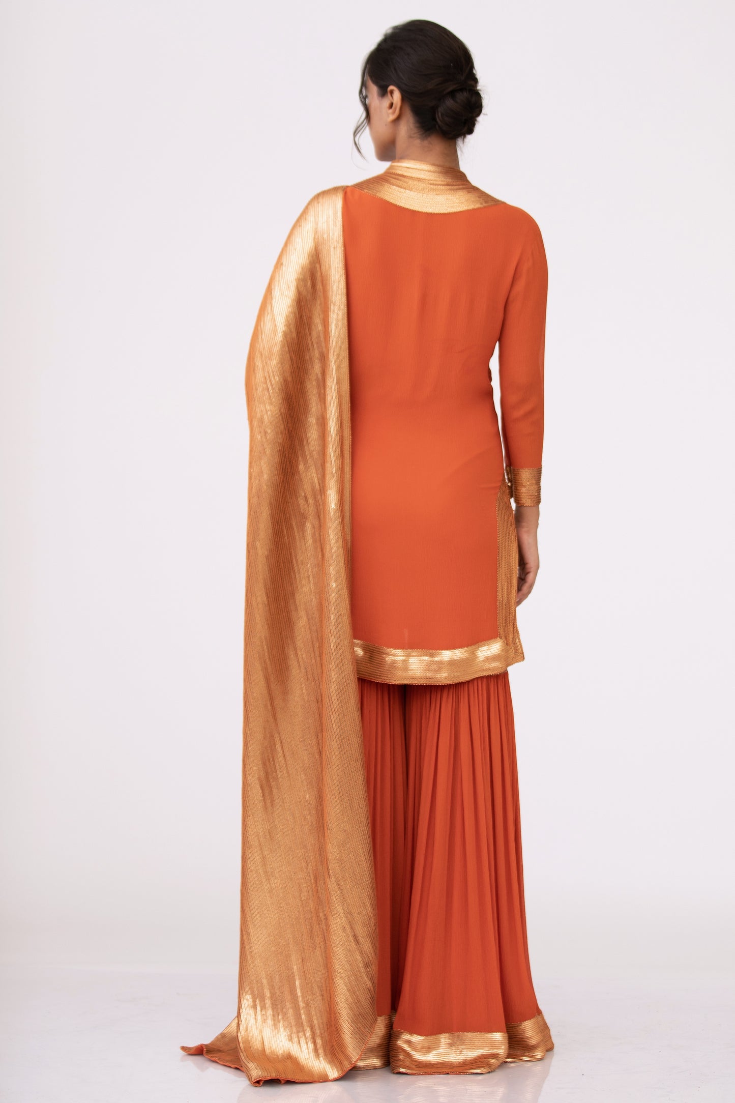 Gharara Set in Gold Sequin Embroidery