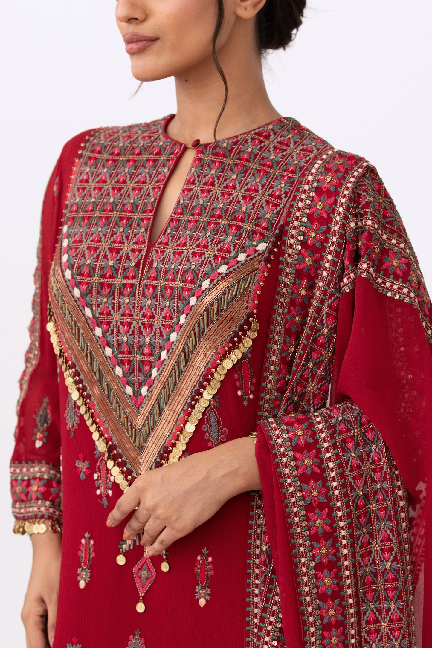 Kurta Set in Tribal Thread and Gold Sequin Embroidery