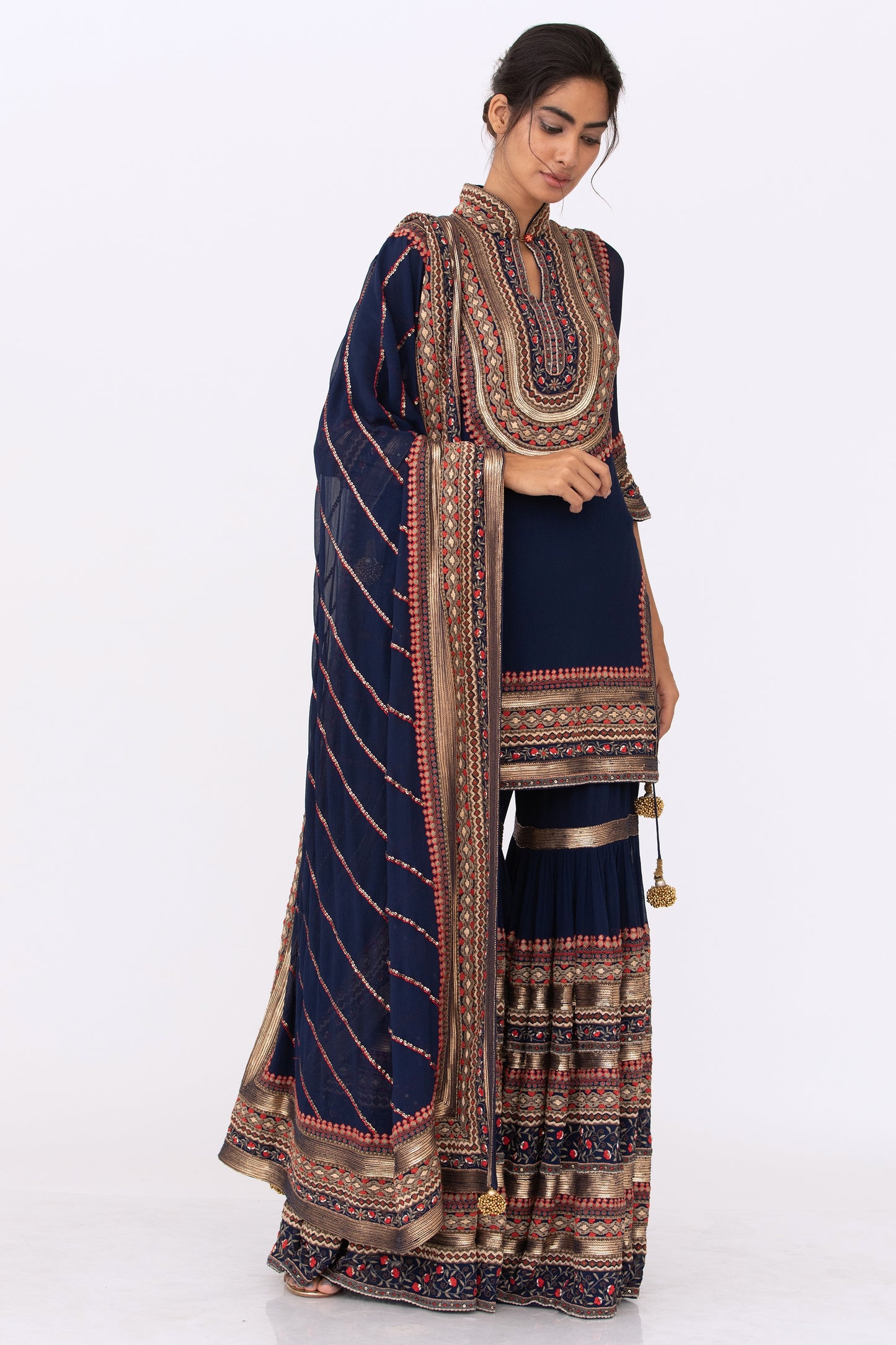Gharara Set in Tribal Thread and Sequin Embroidery