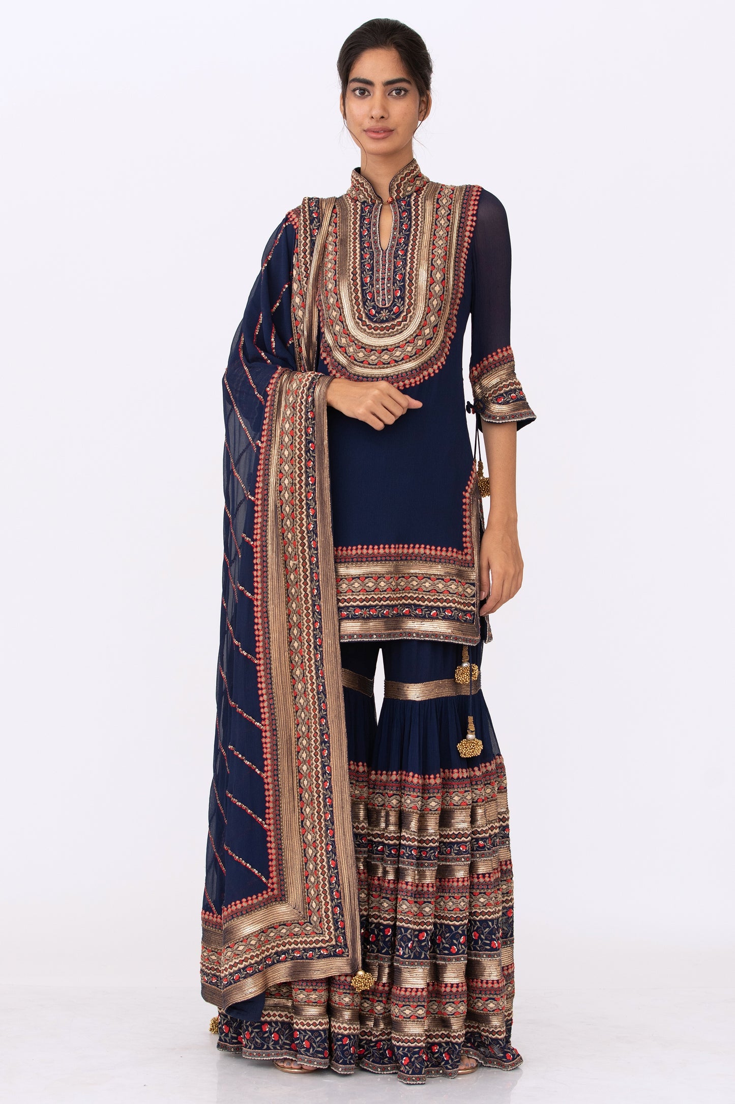 Gharara Set in Tribal Thread and Sequin Embroidery