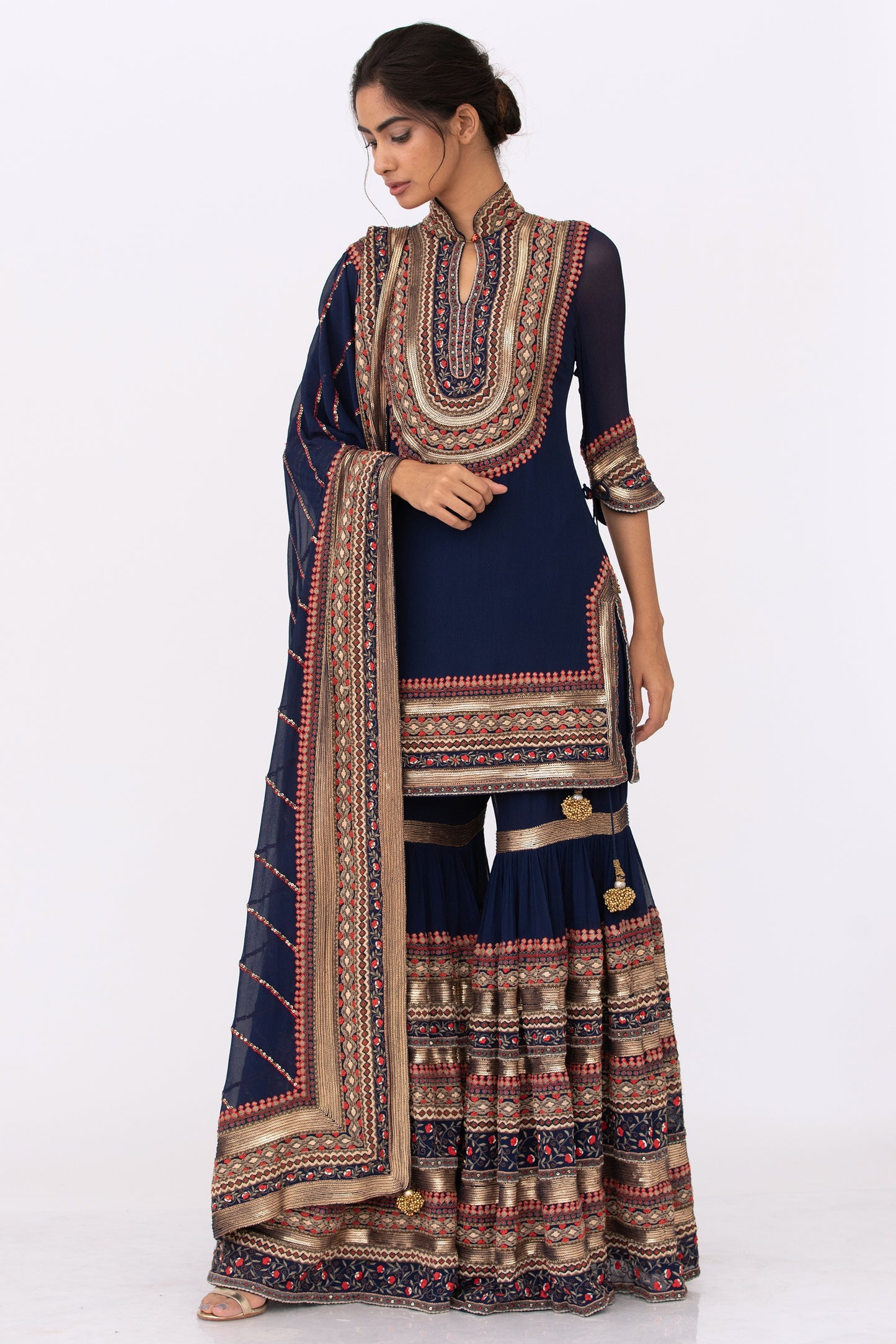 Gharara Set in Tribal Thread and Sequin Embroidery