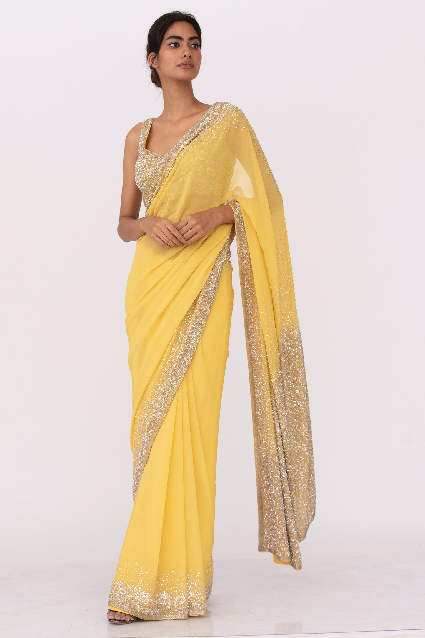 Sari Set in Silver Sequin Embroidery