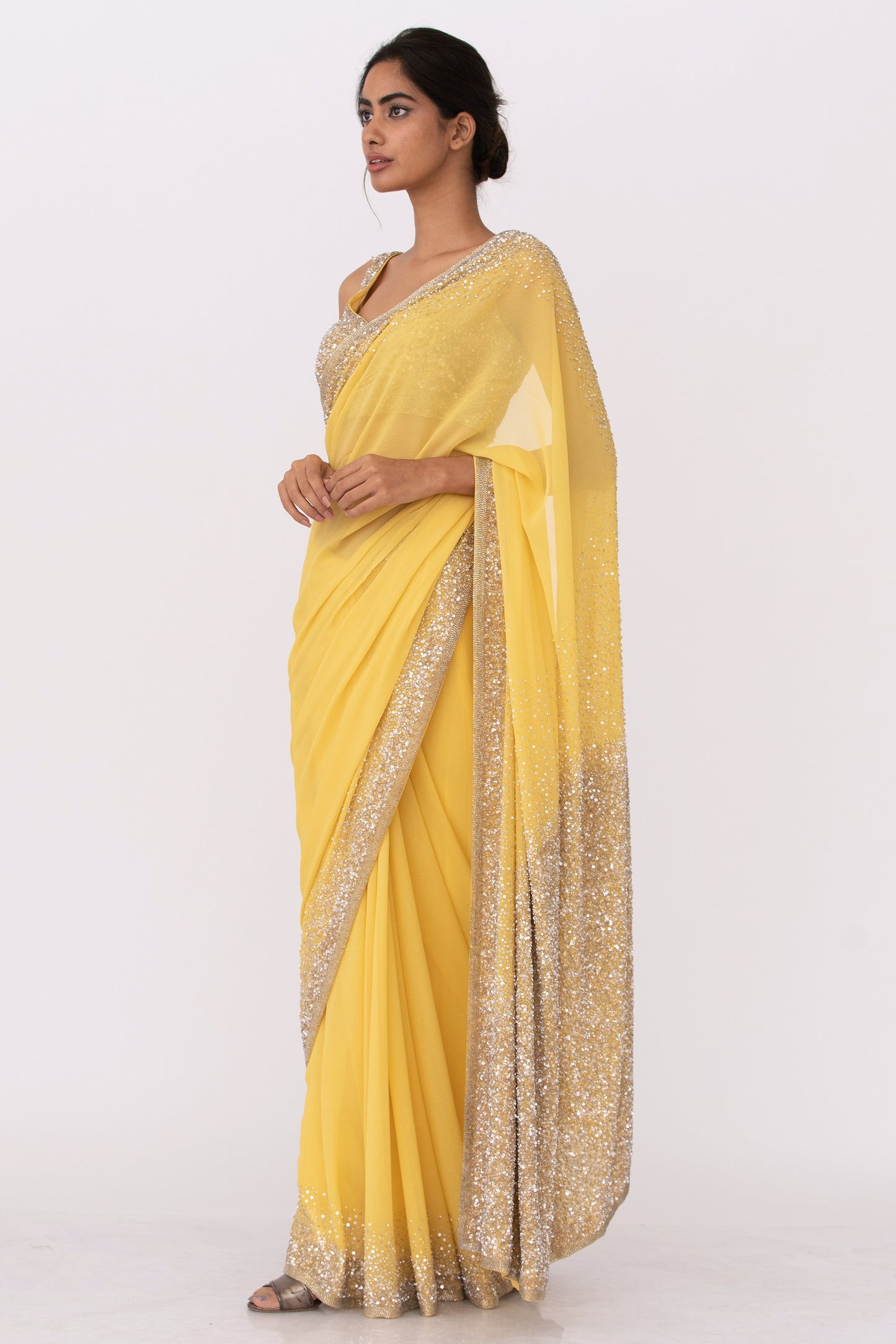Sari Set in Silver Sequin Embroidery