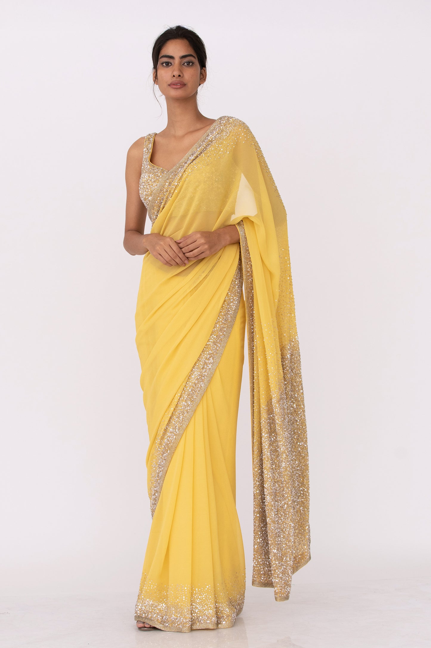 Sari Set in Silver Sequin Embroidery