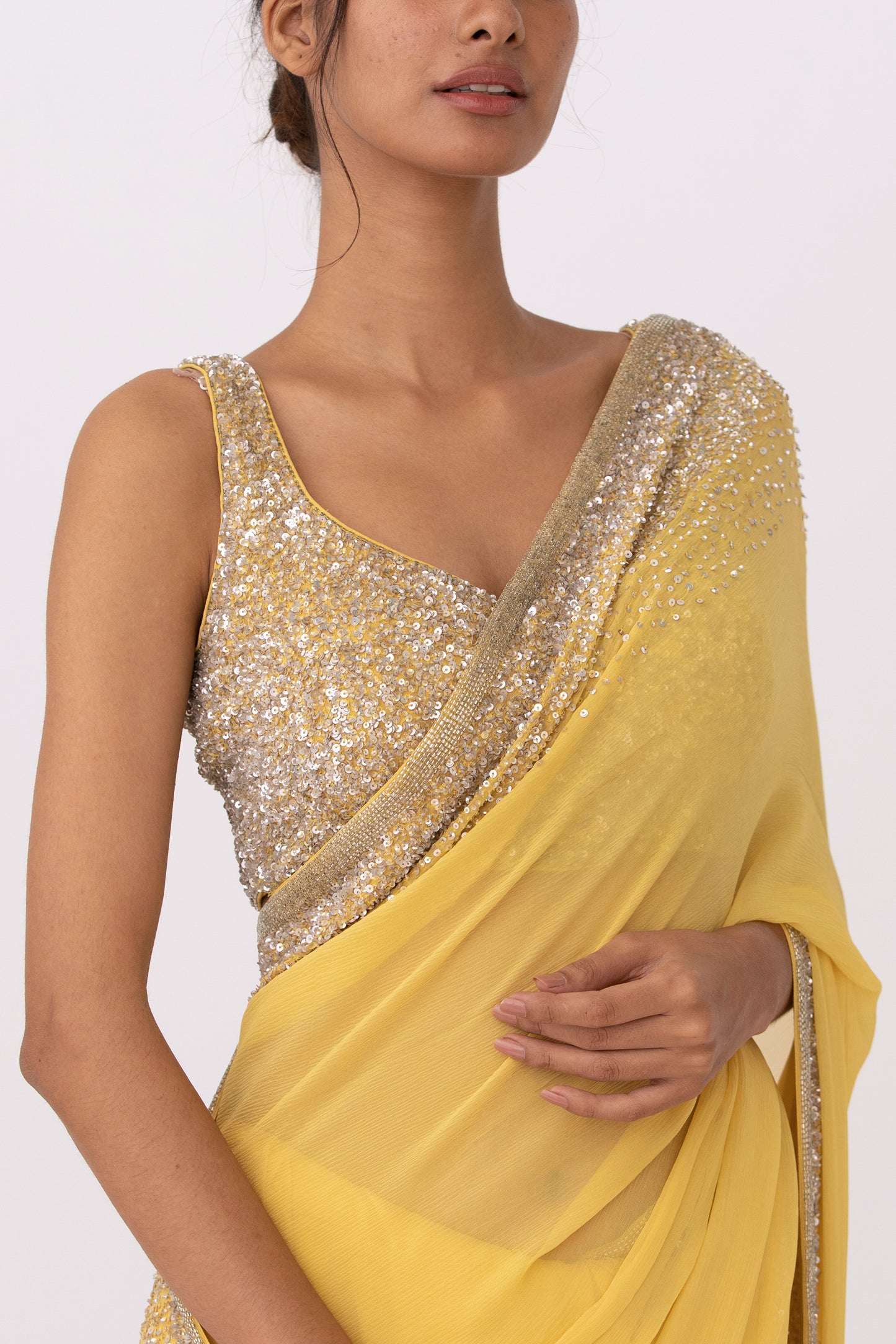 Sari Set in Silver Sequin Embroidery