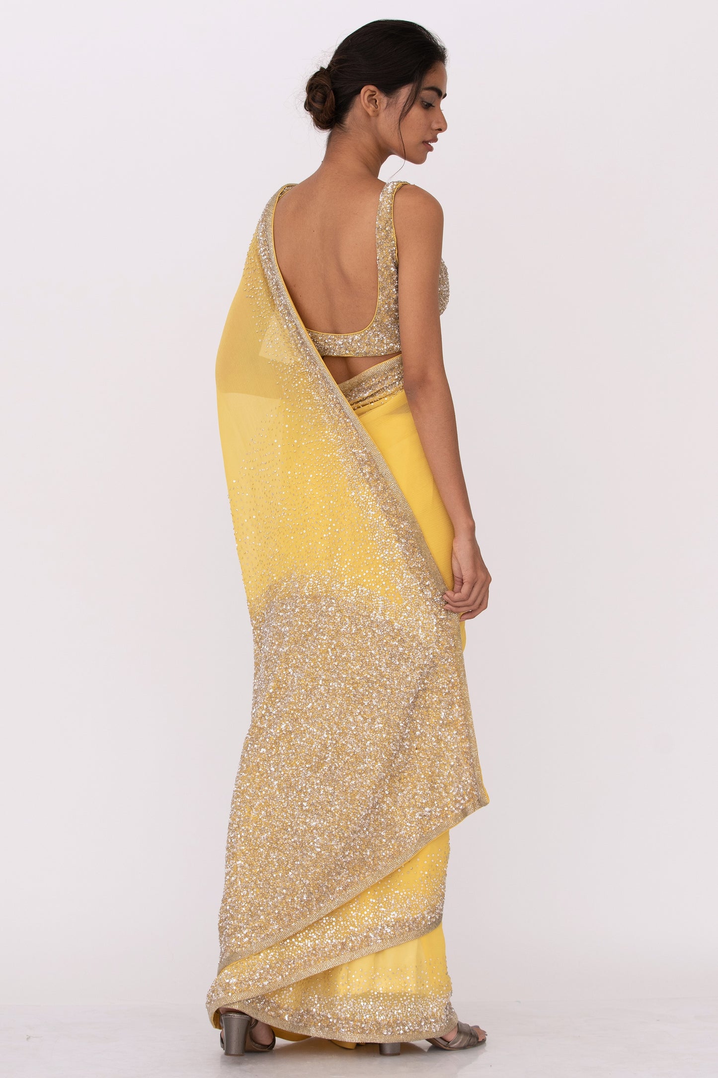 Sari Set in Silver Sequin Embroidery