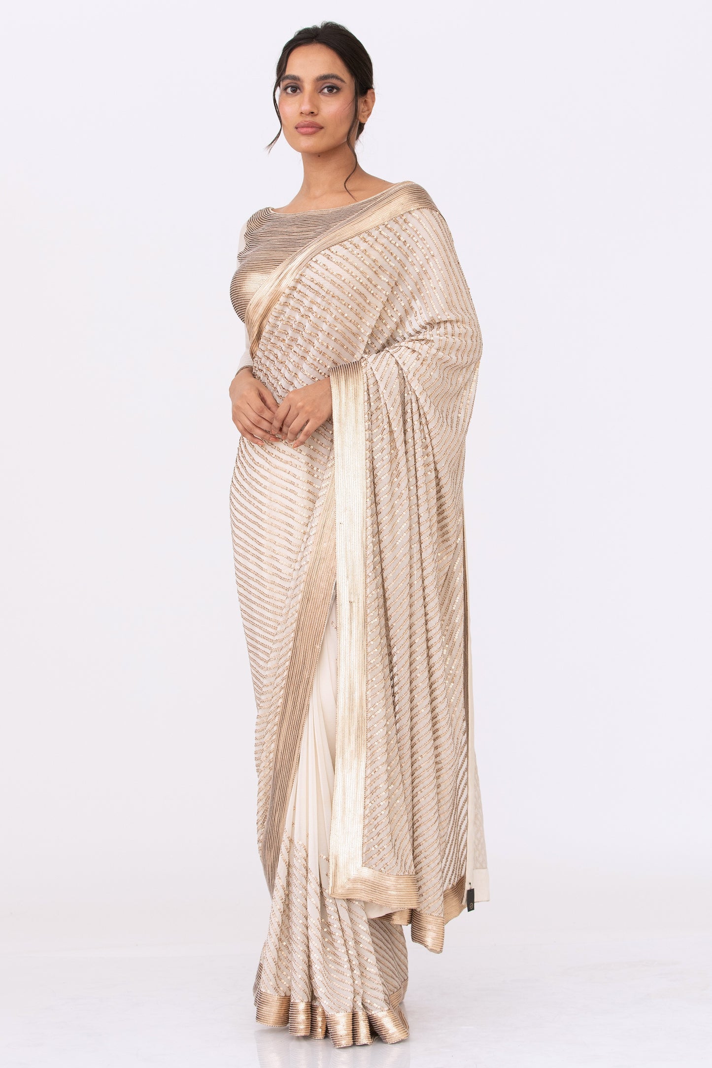 Sari Set in Gold Sequin Embroidery