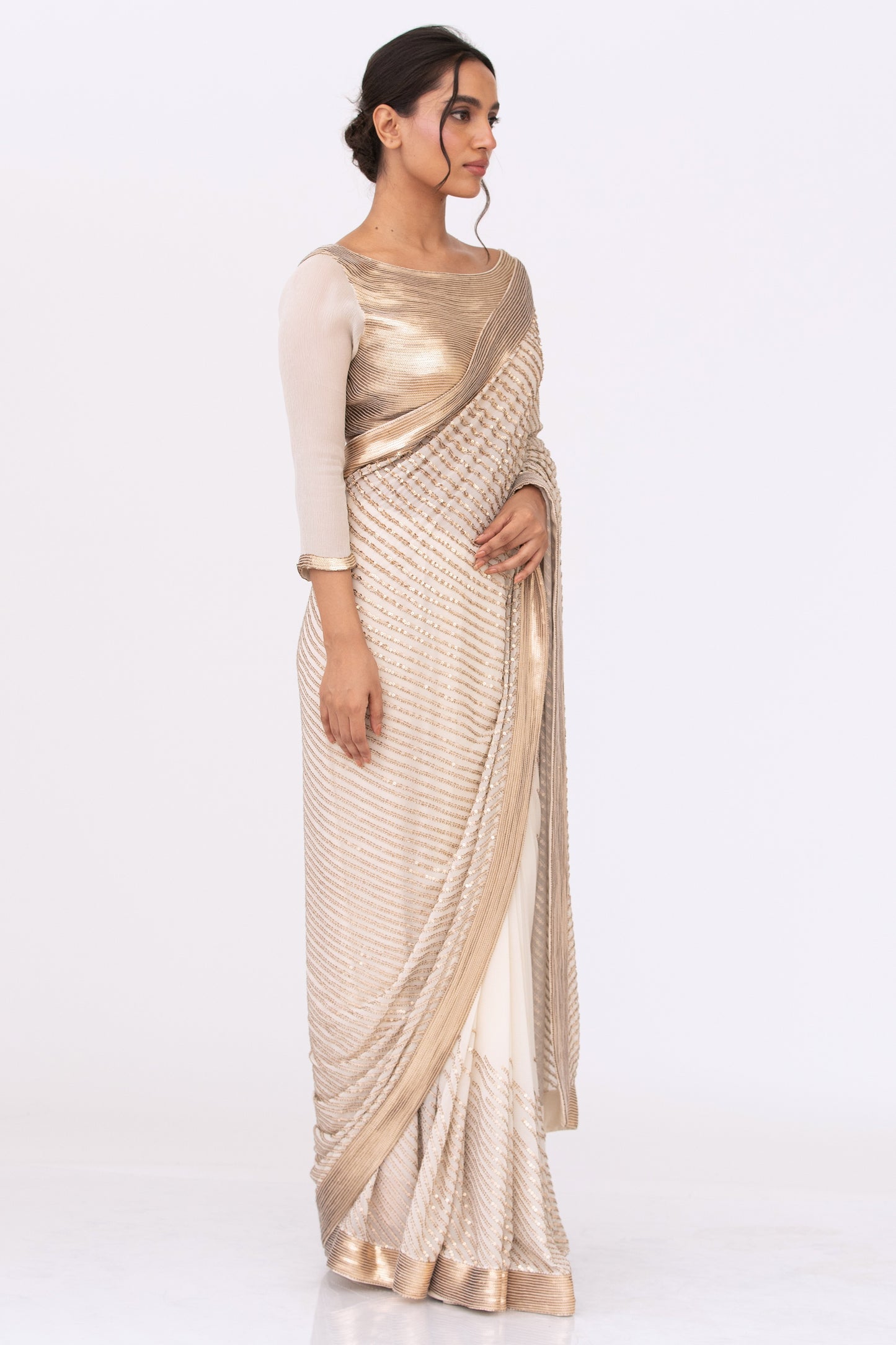 Sari Set in Gold Sequin Embroidery