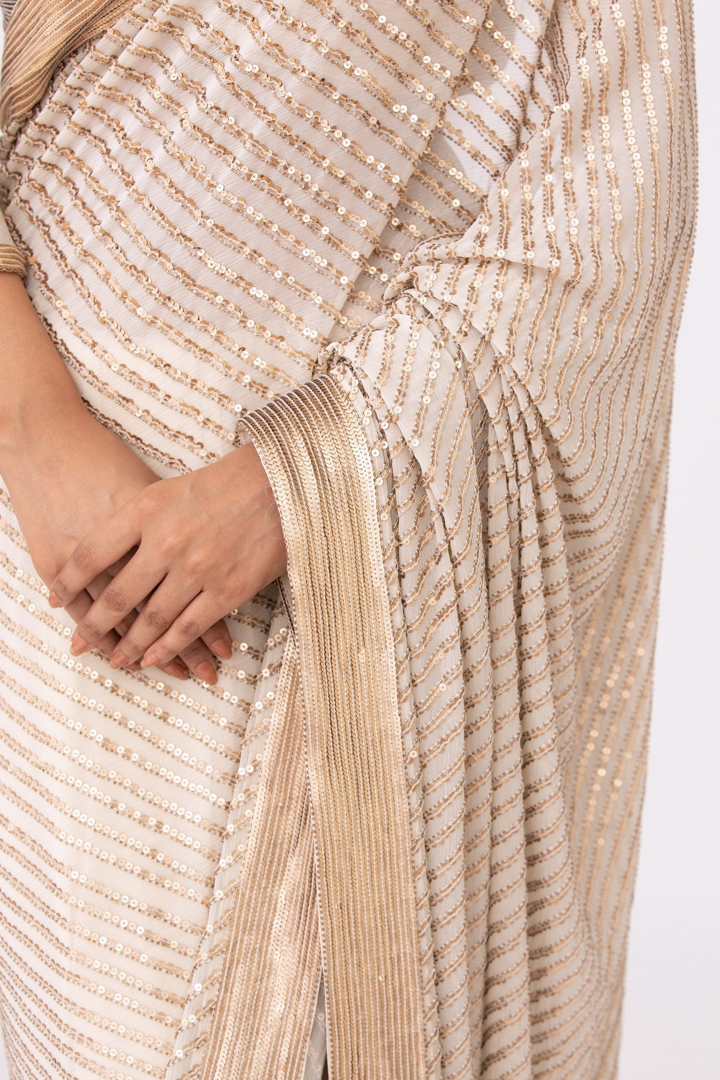 Sari Set in Gold Sequin Embroidery