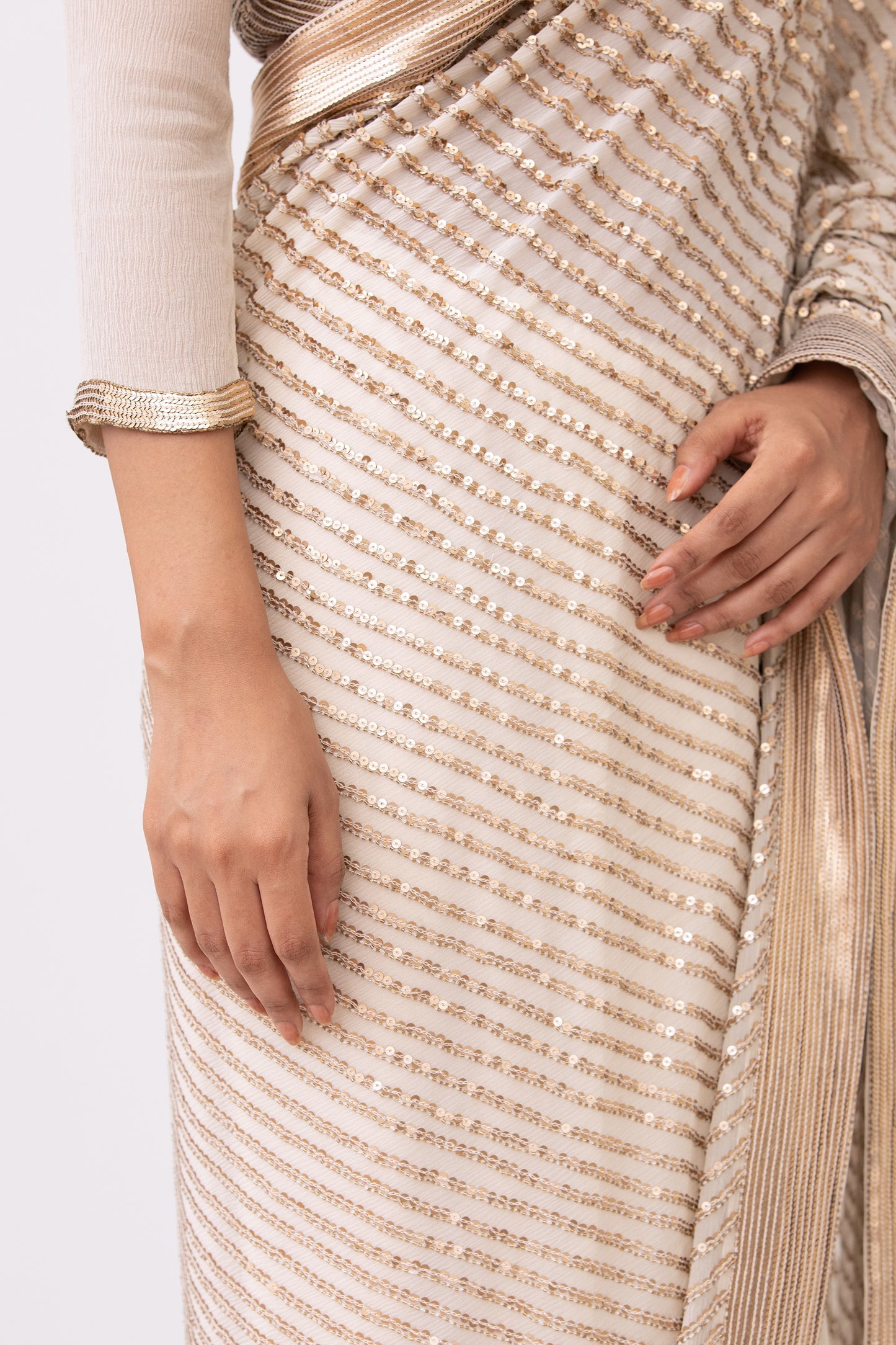 Sari Set in Gold Sequin Embroidery