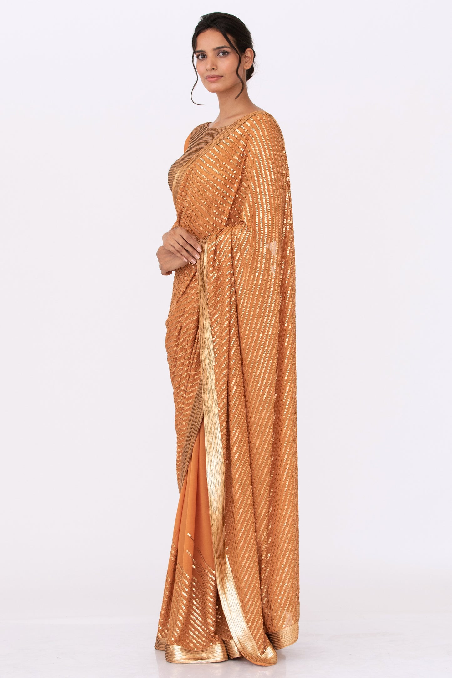 Sari Set in Gold Sequin Embroidery