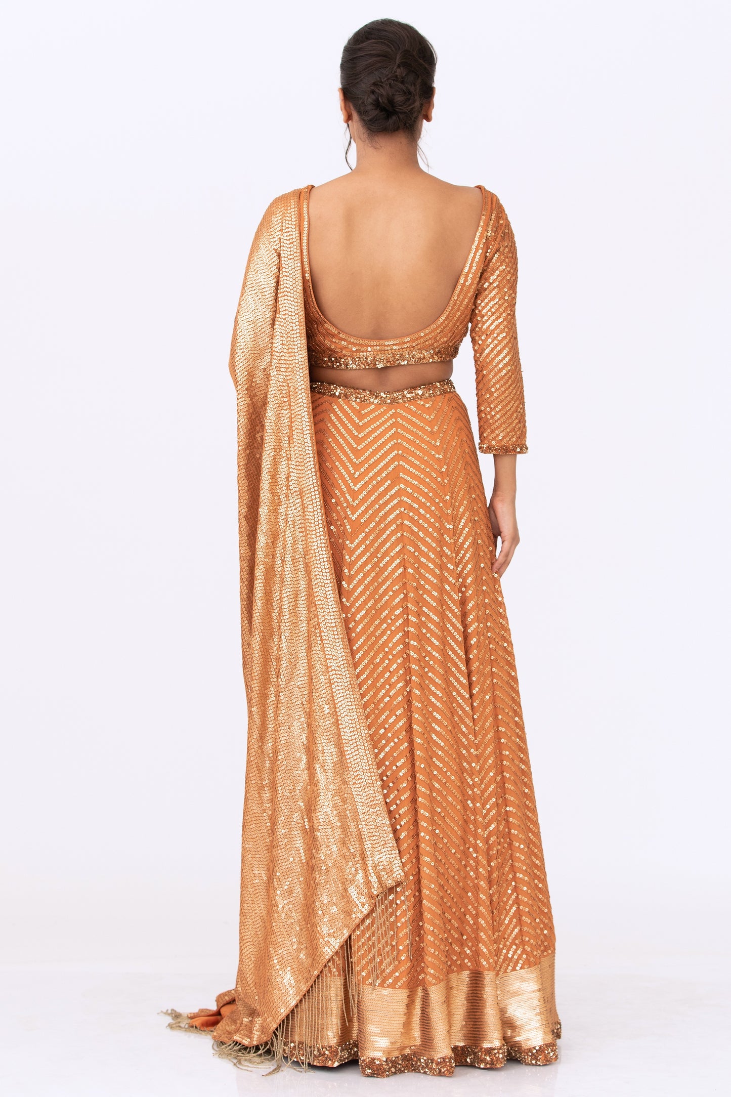 Lehenga Set in Tonal Gold Sequin Embroidery