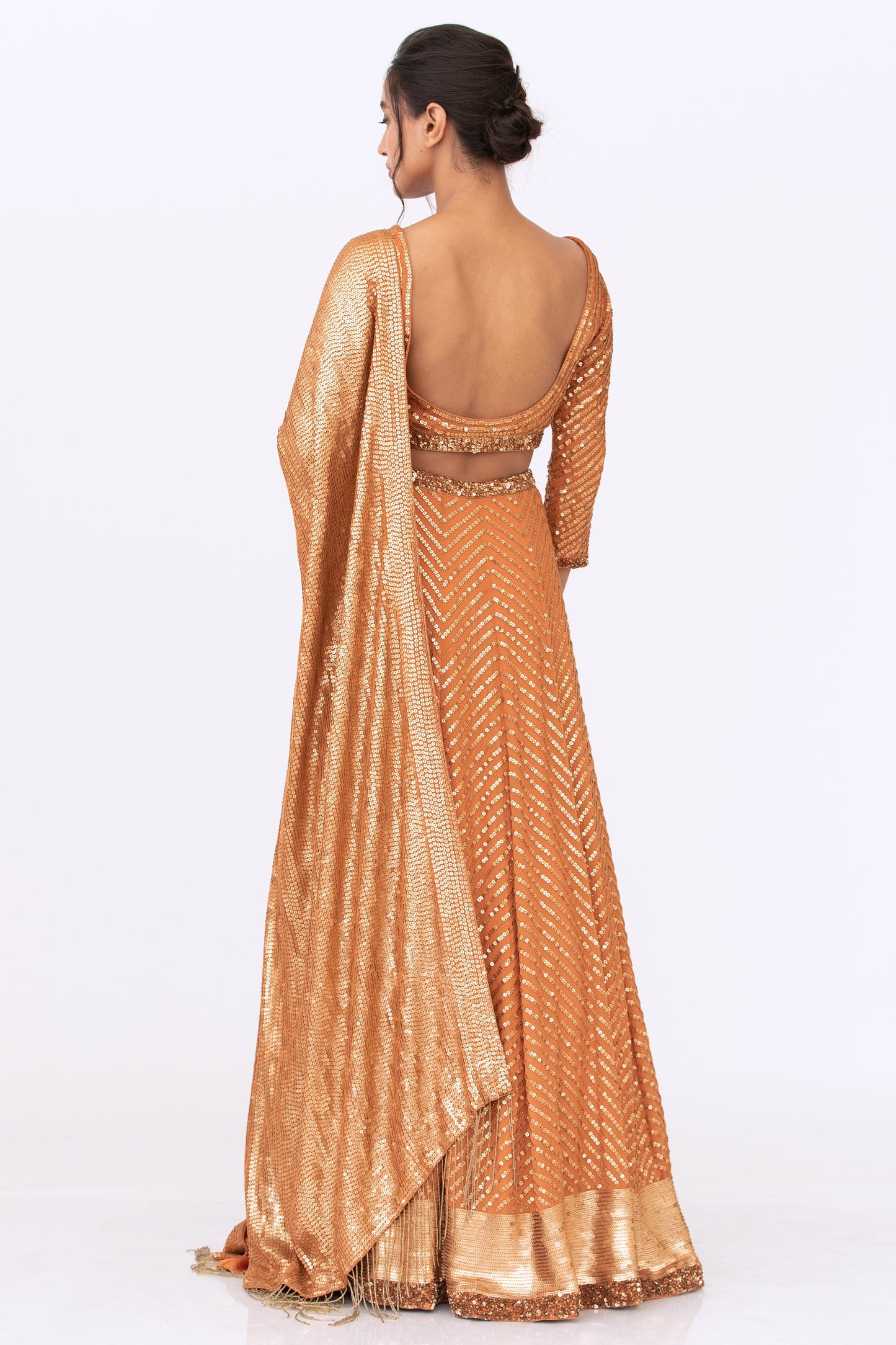 Lehenga Set in Tonal Gold Sequin Embroidery