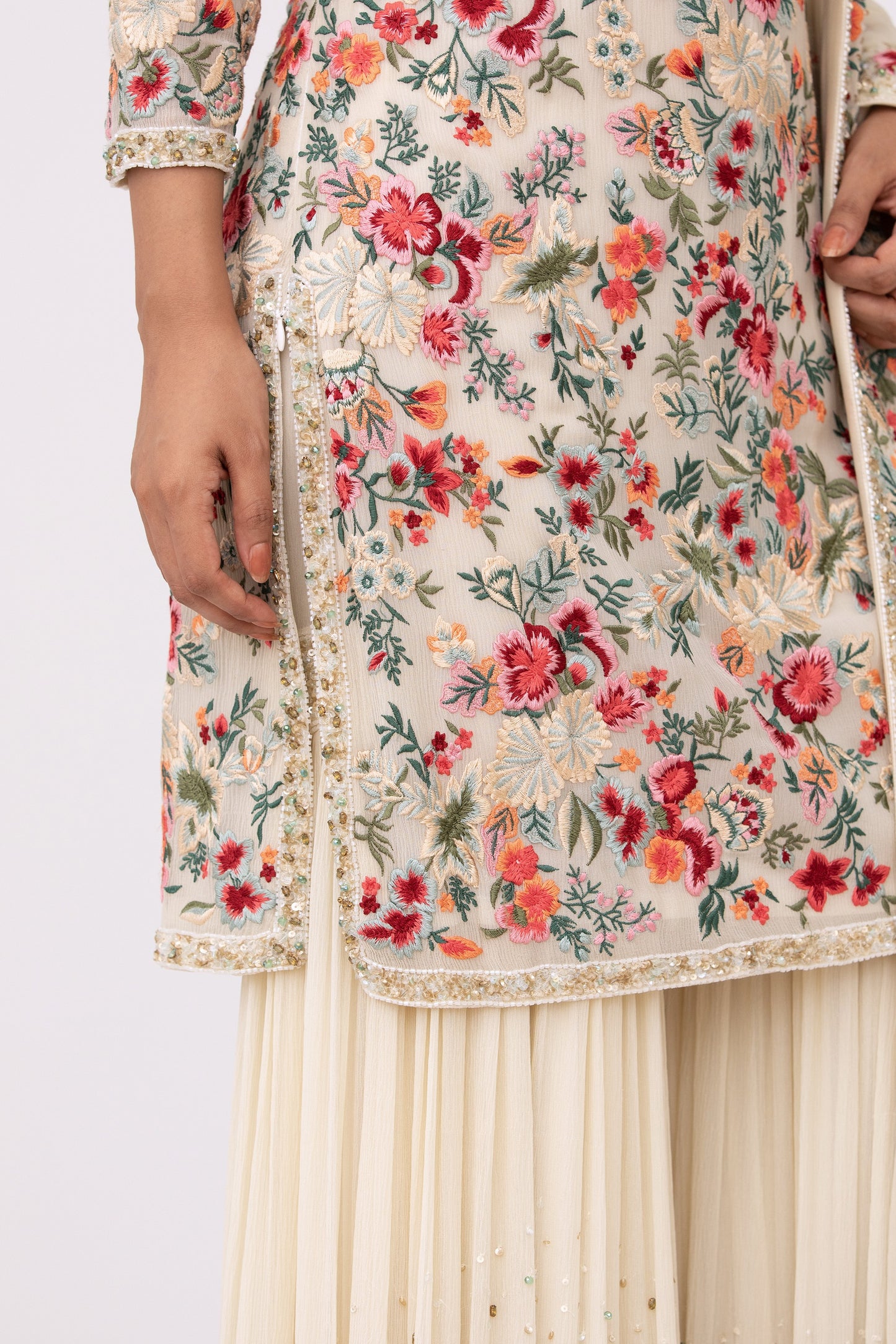 Gharara Set in Floral Thread Embroidery