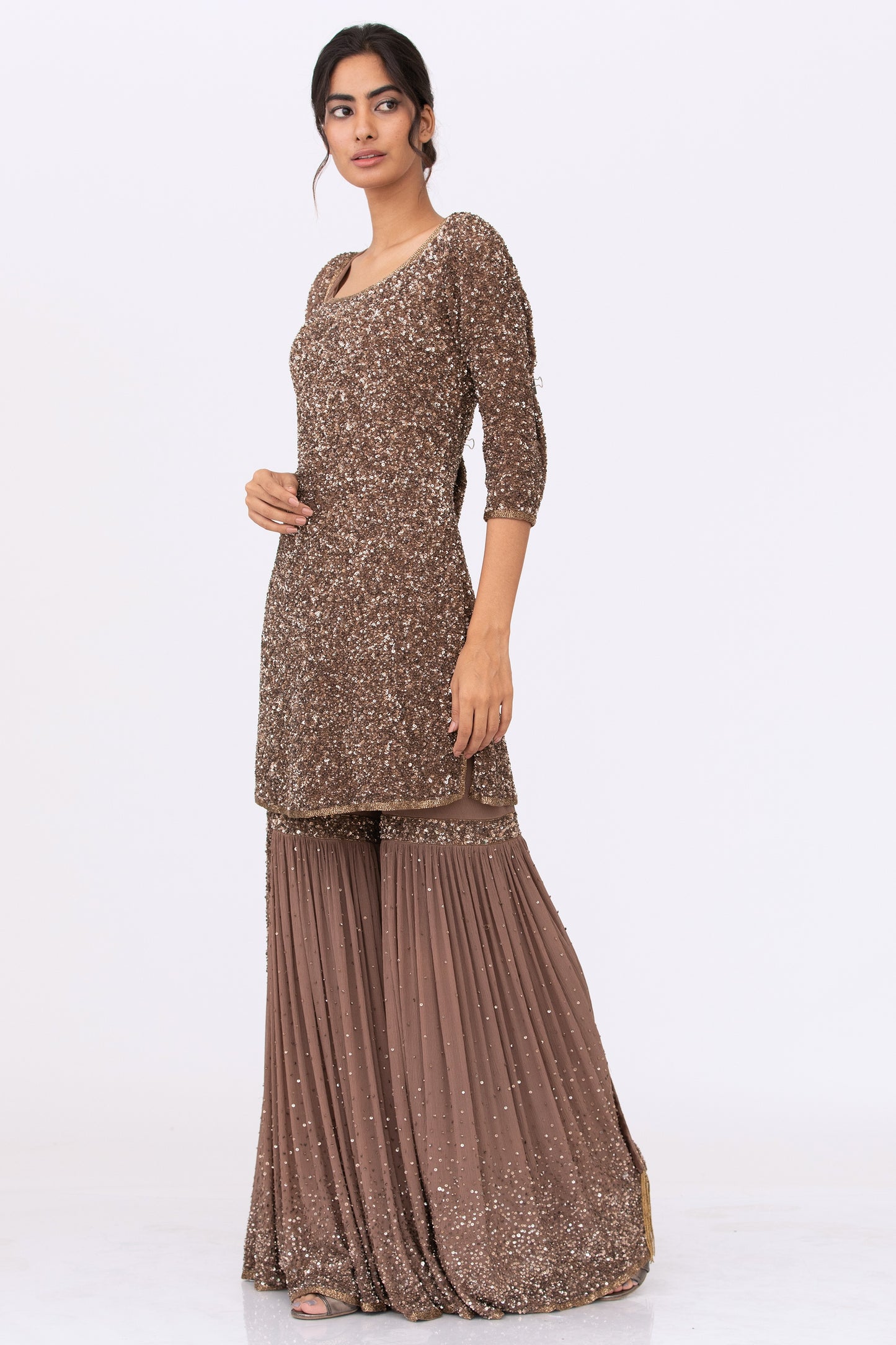 Gharara Set in tonal sequin work embroidery