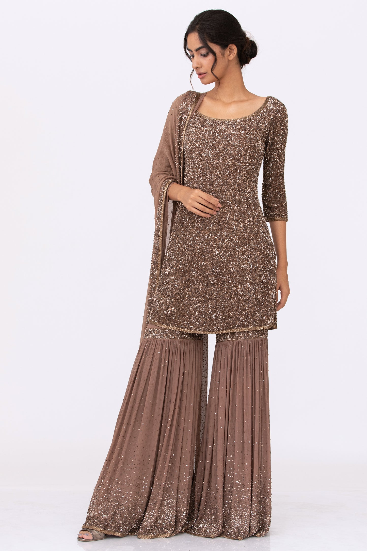 Gharara Set in tonal sequin work embroidery