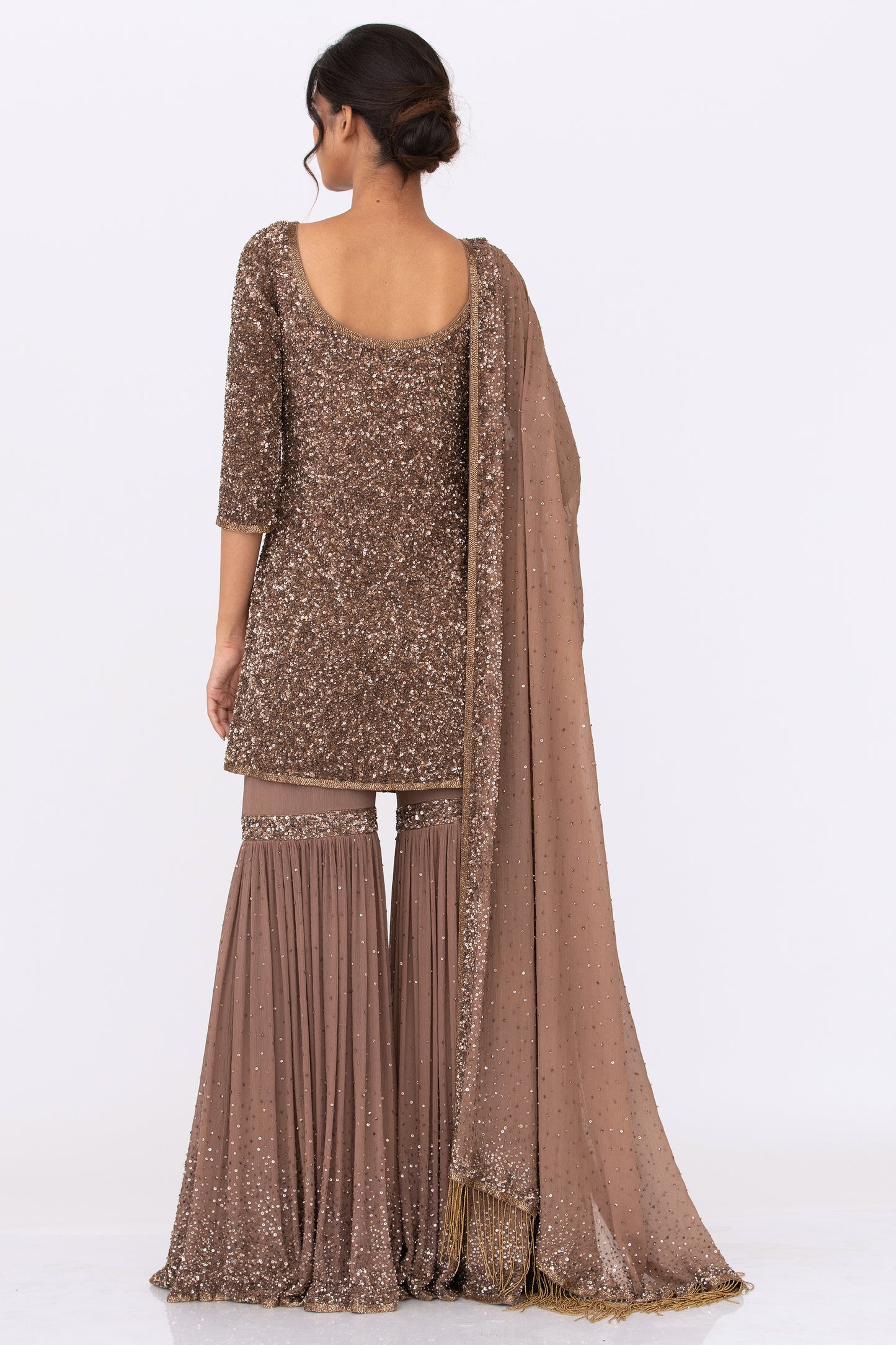 Gharara Set in tonal sequin work embroidery