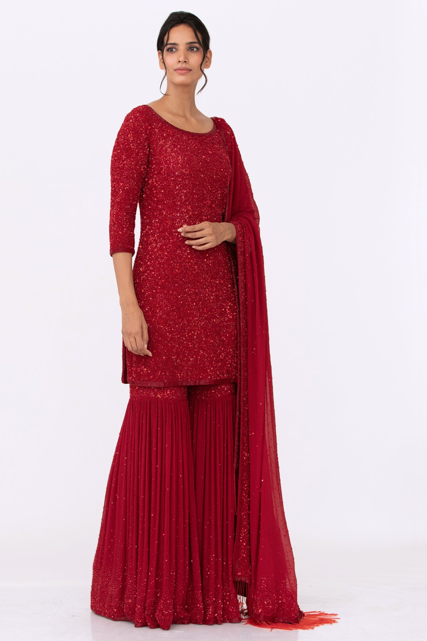 Gharara Set in Tonal Sequin Embroidery