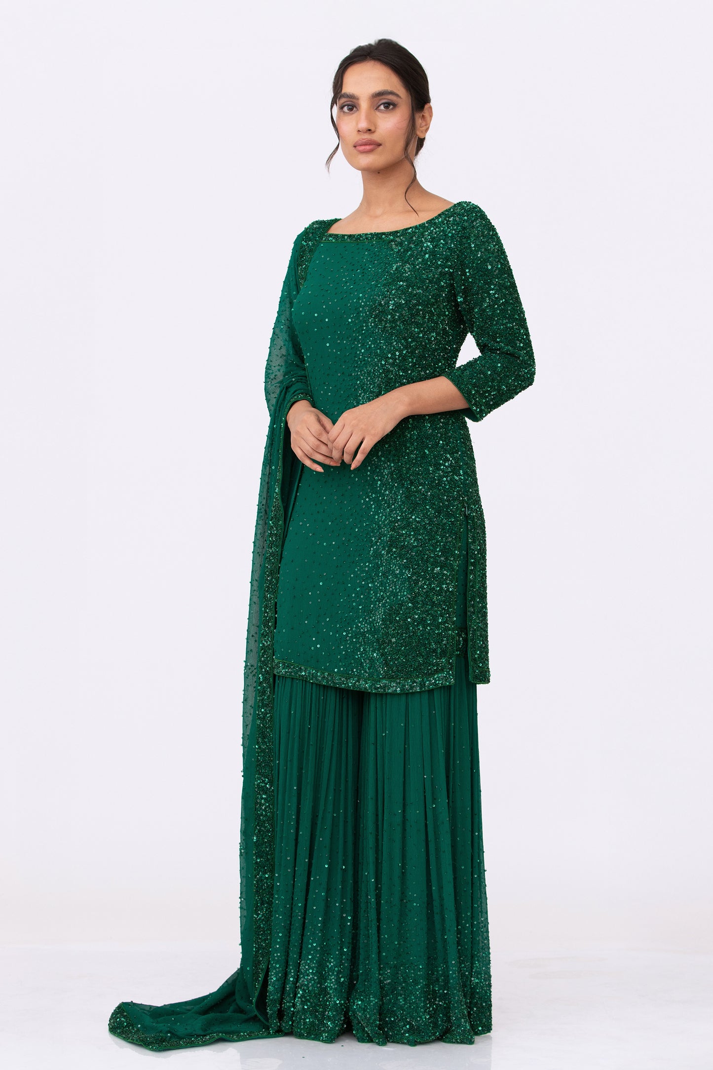 Gharara Set in tonal sequin work embroidery